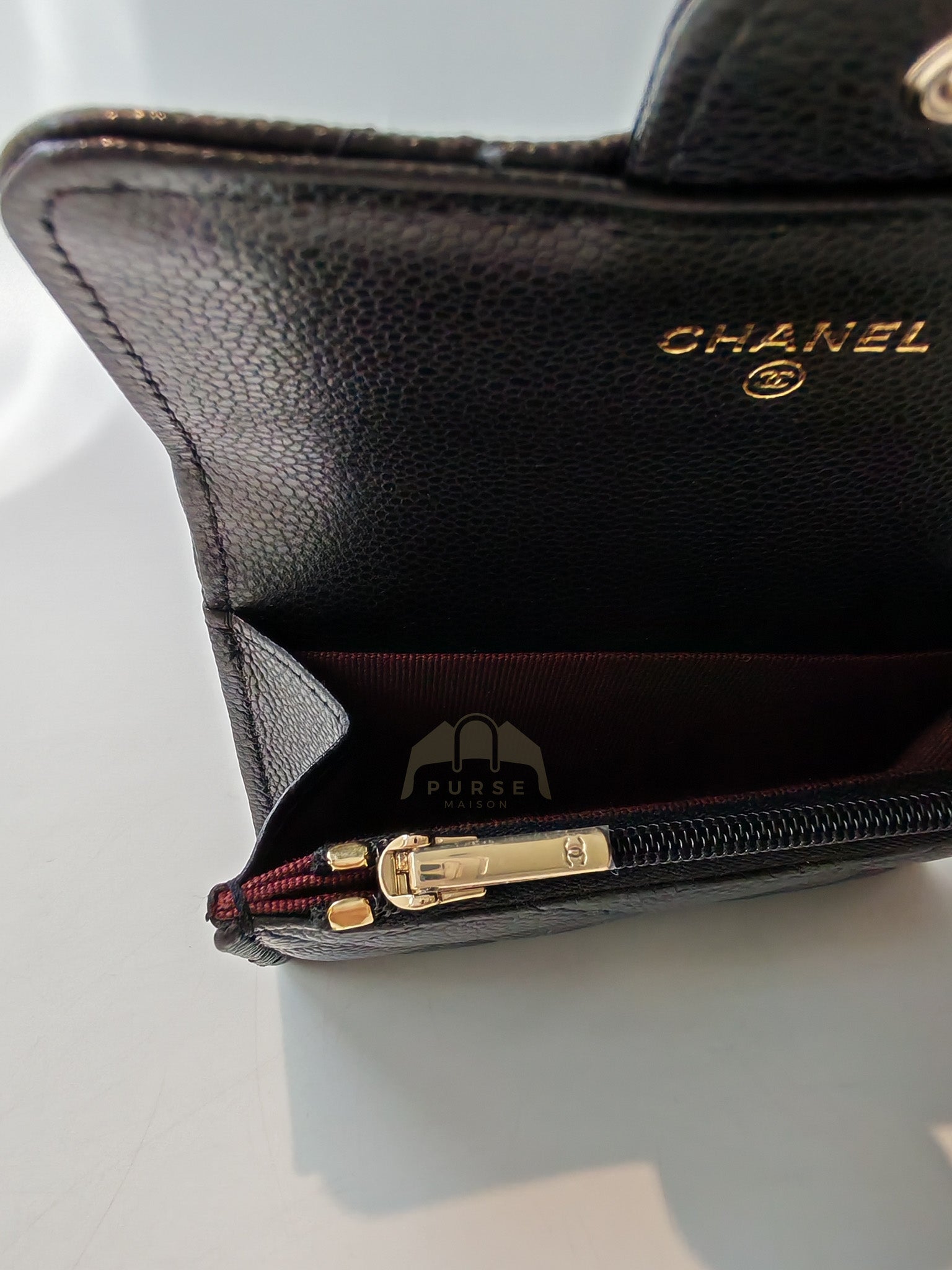 Flap Card Holder with Zipper in Black Caviar Leather & Gold Hardware Microchip(L1****70) | Purse Maison Luxury Bags Shop