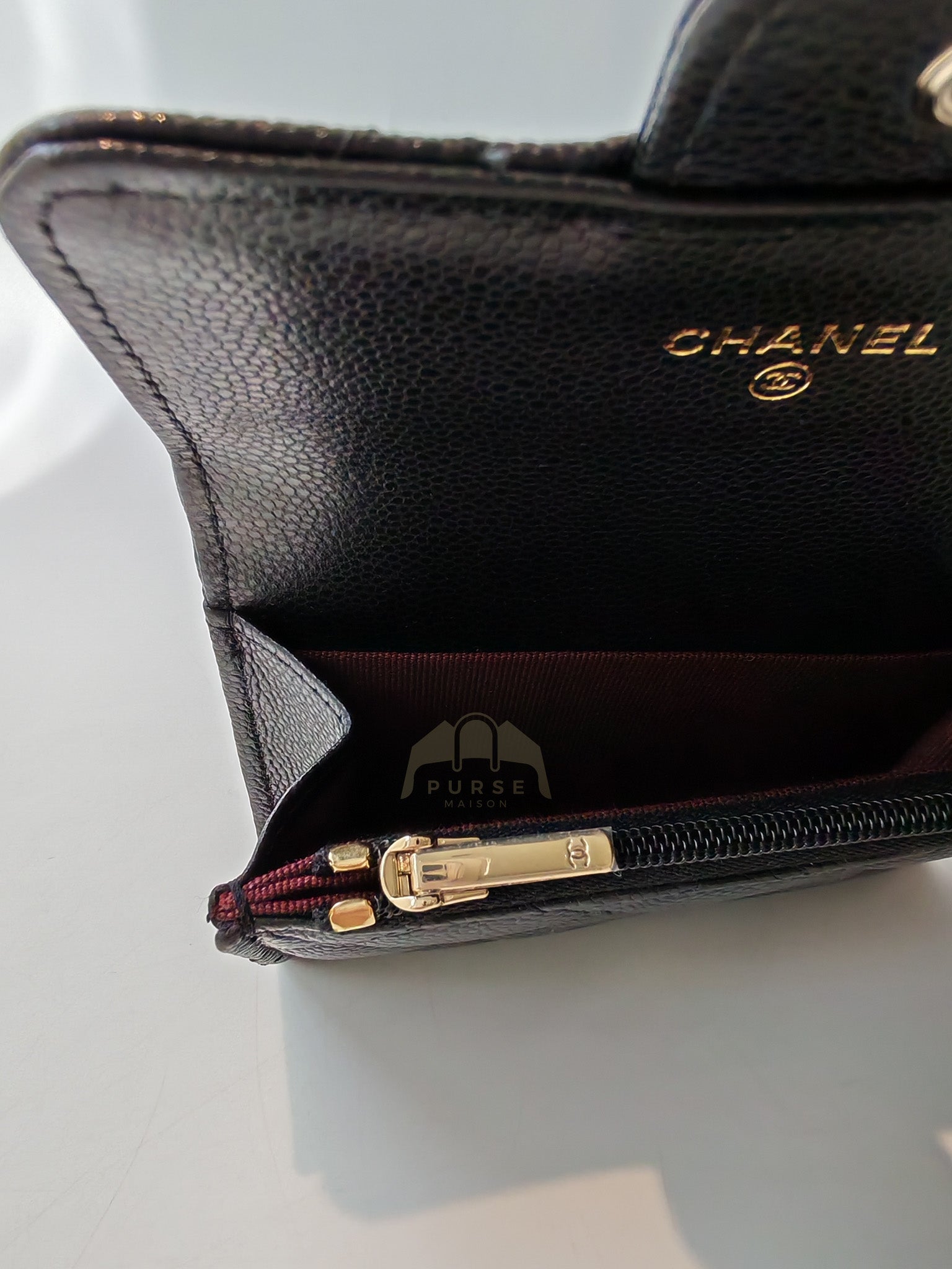 Flap Card Holder with Zipper in Black Caviar Leather & Gold Hardware Microchip(L1****70) | Purse Maison Luxury Bags Shop