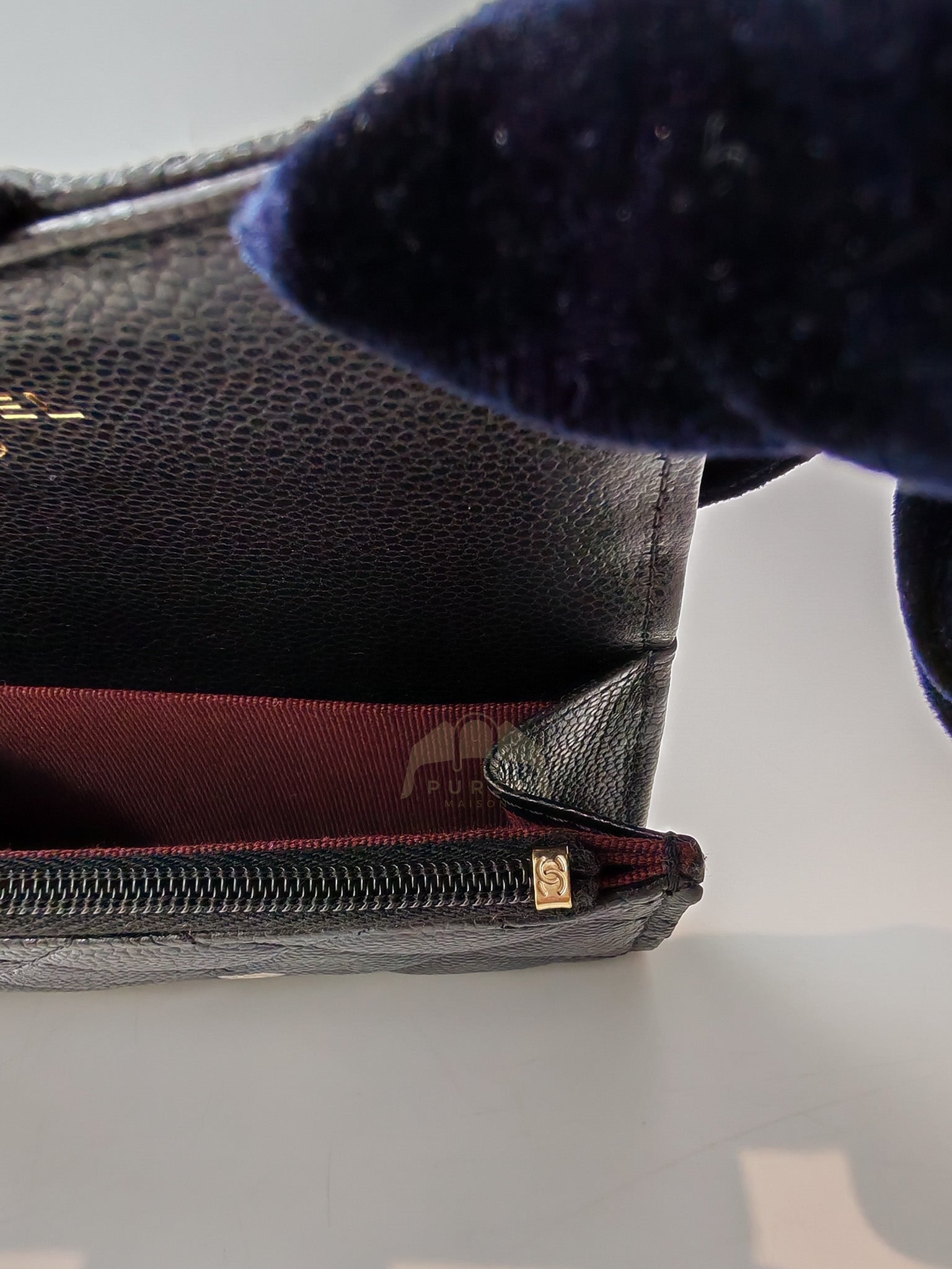 Flap Card Holder with Zipper in Black Caviar Leather & Gold Hardware Microchip(L1****70) | Purse Maison Luxury Bags Shop