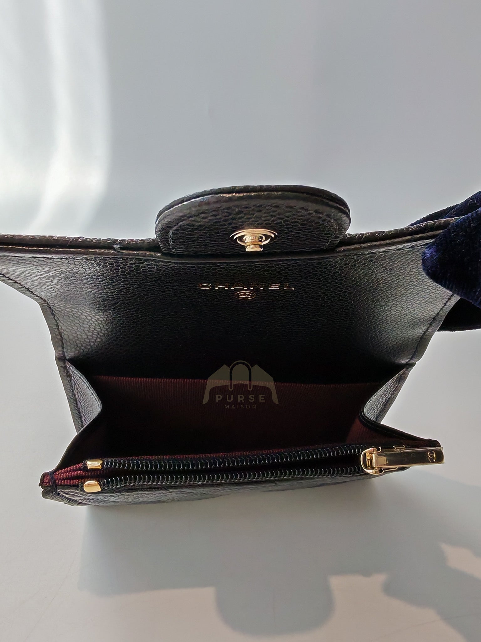 Flap Card Holder with Zipper in Black Caviar Leather & Gold Hardware Microchip(L1****70) | Purse Maison Luxury Bags Shop