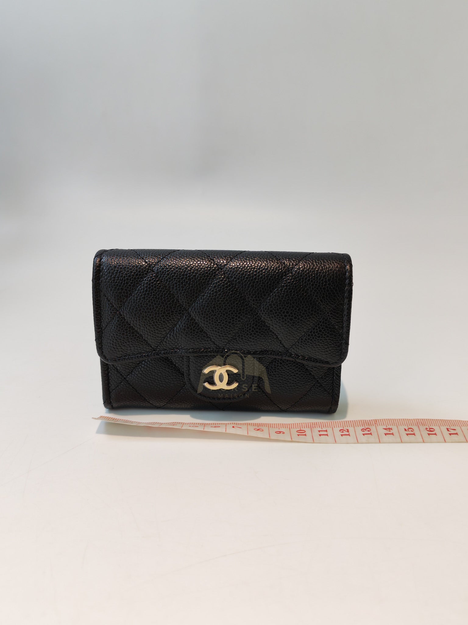 Flap Card Holder with Zipper in Black Caviar Leather & Gold Hardware Microchip(L1****70) | Purse Maison Luxury Bags Shop