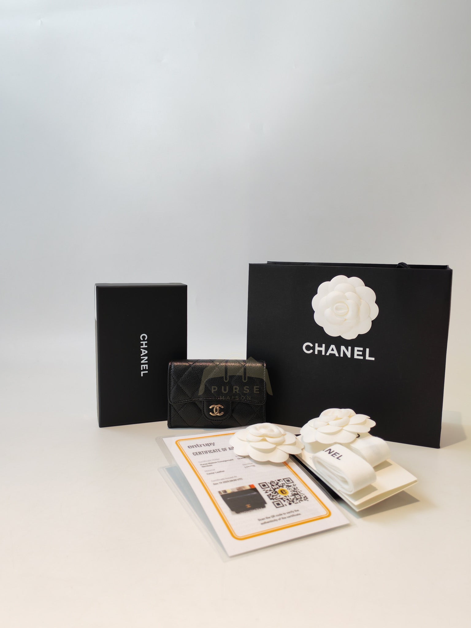 Flap Card Holder with Zipper in Black Caviar Leather & Gold Hardware Microchip(L1****70) | Purse Maison Luxury Bags Shop