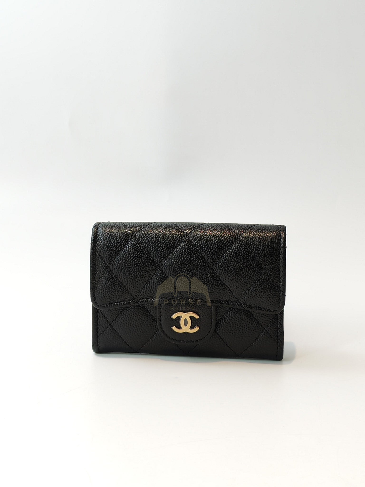 Flap Card Holder with Zipper in Black Caviar Leather & Gold Hardware Microchip(L1****70) | Purse Maison Luxury Bags Shop