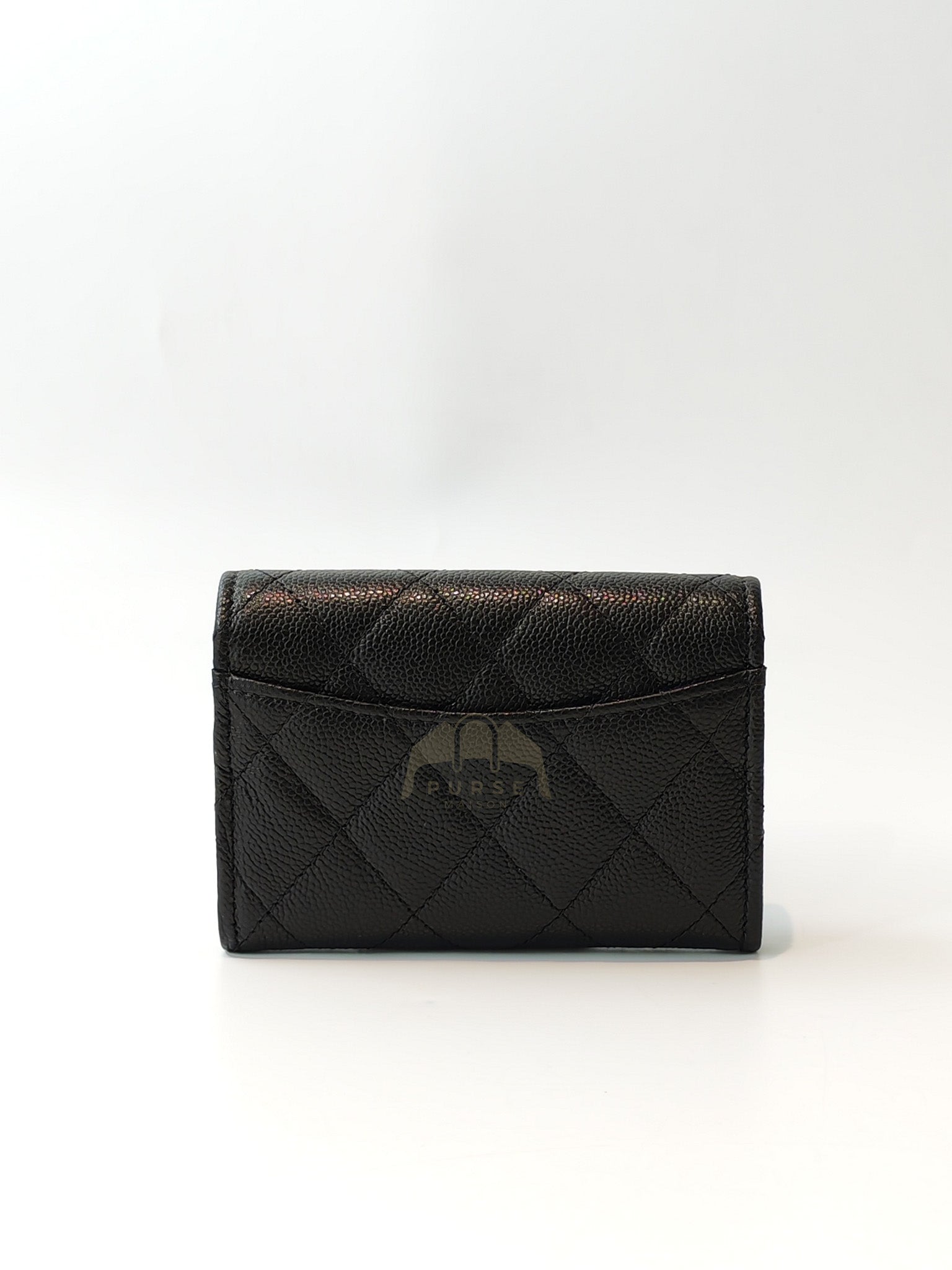 Flap Card Holder with Zipper in Black Caviar Leather & Gold Hardware Microchip(L1****70) | Purse Maison Luxury Bags Shop