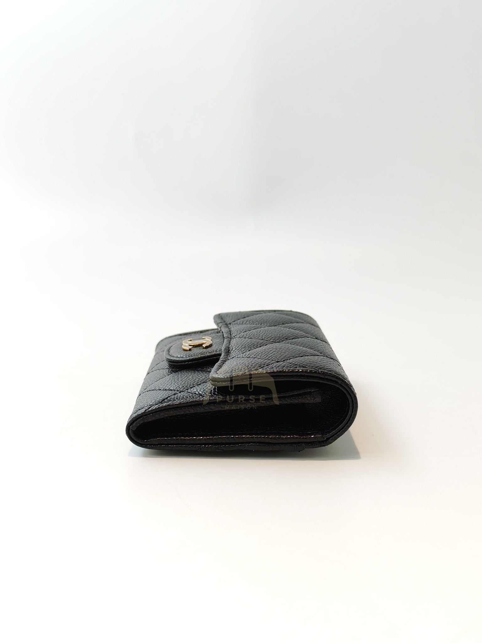 Flap Card Holder with Zipper in Black Caviar Leather & Gold Hardware Microchip(L1****70) | Purse Maison Luxury Bags Shop