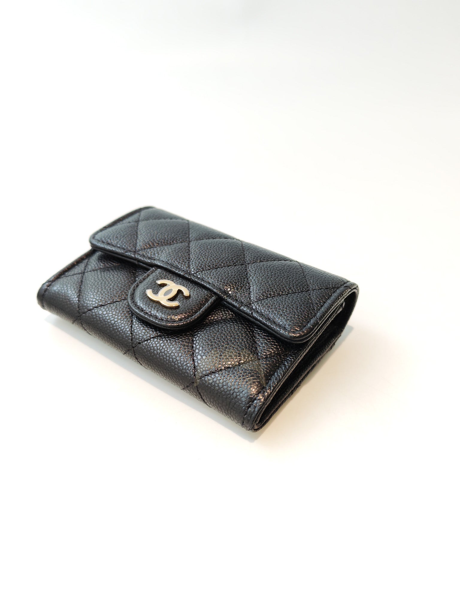 Flap Card Holder with Zipper in Black Caviar Leather & Gold Hardware Microchip(L1****70) | Purse Maison Luxury Bags Shop
