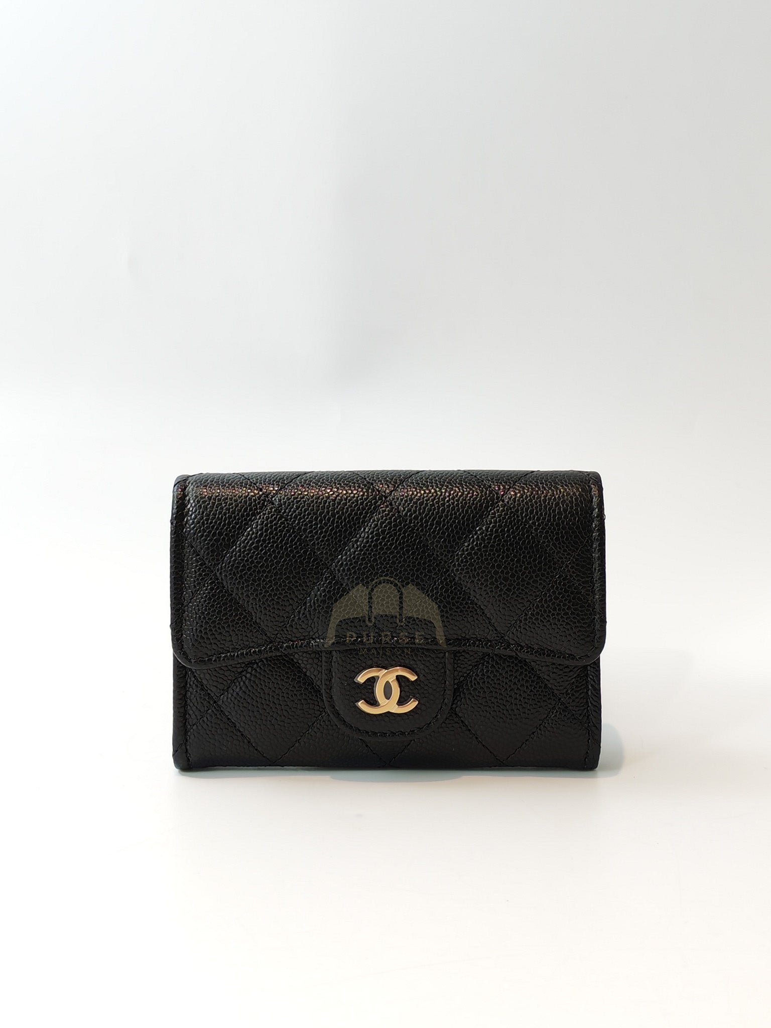 Flap Card Holder with Zipper in Black Caviar Leather & Gold Hardware Microchip(L1****70) | Purse Maison Luxury Bags Shop