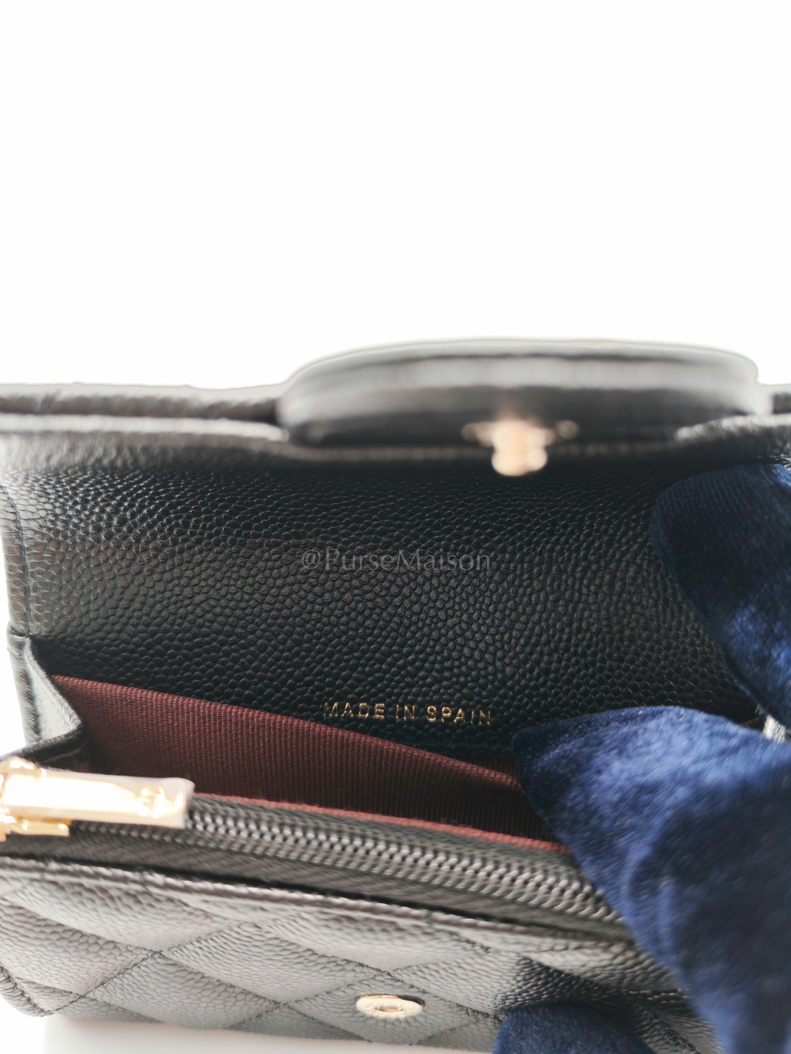 Flap Card Holder with Zipper in Black Quilted and Light Gold Hardware (Microchip) C9****6G | Purse Maison Luxury Bags Shop