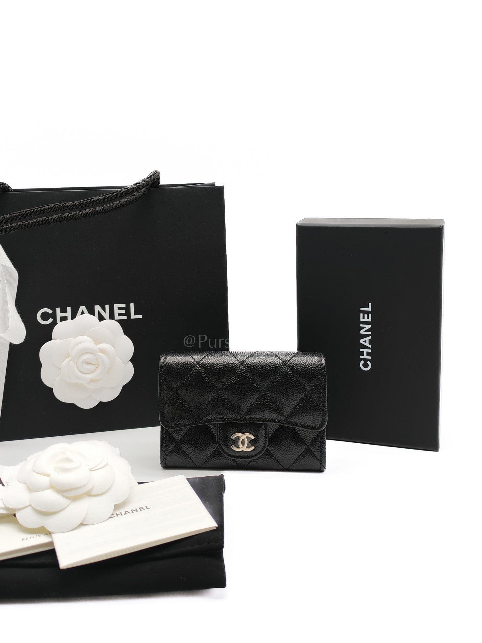 Flap Card Holder with Zipper in Black Quilted and Light Gold Hardware (Microchip) C9****6G | Purse Maison Luxury Bags Shop