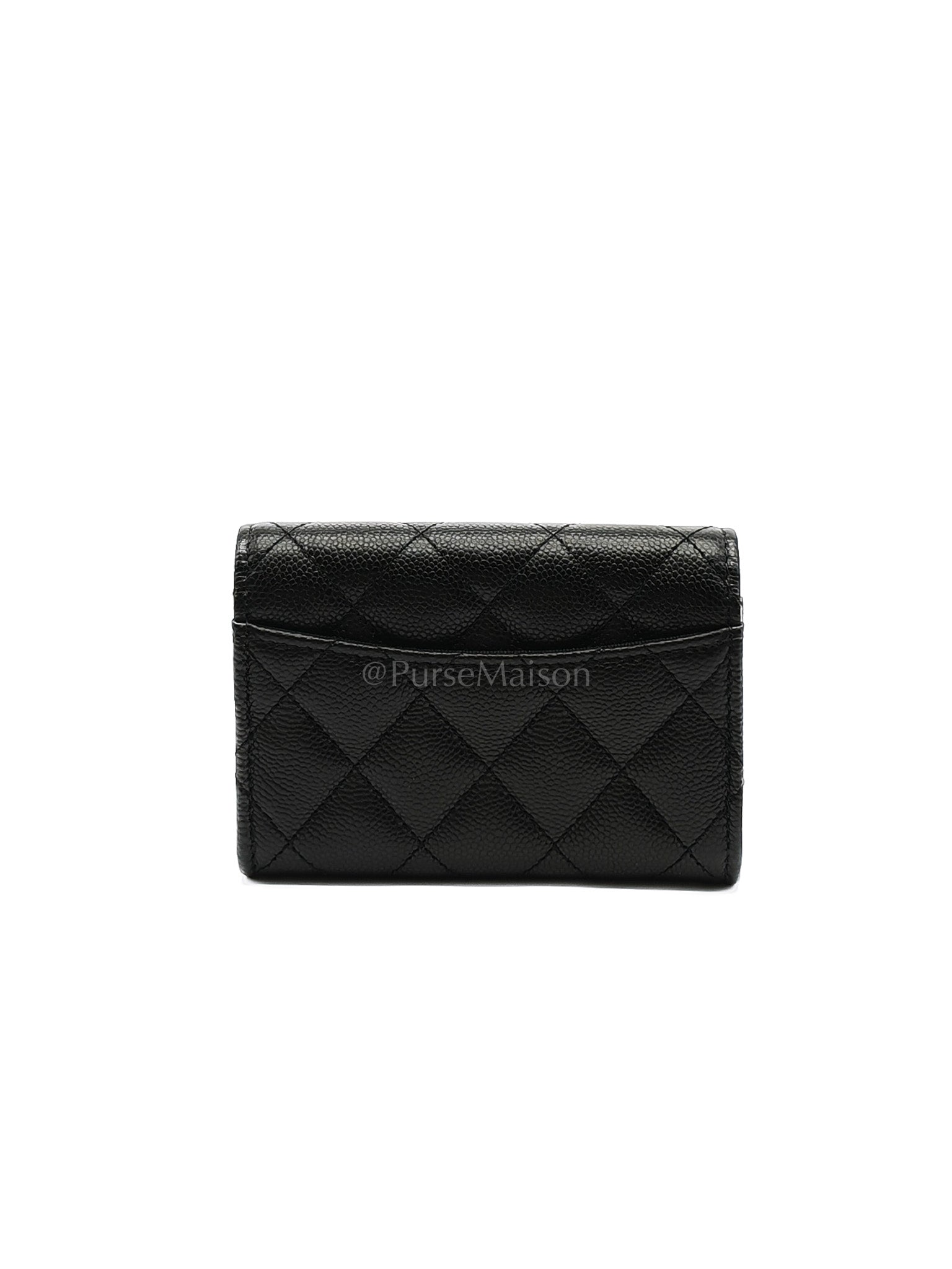 Flap Card Holder with Zipper in Black Quilted and Light Gold Hardware (Microchip) C9****6G | Purse Maison Luxury Bags Shop