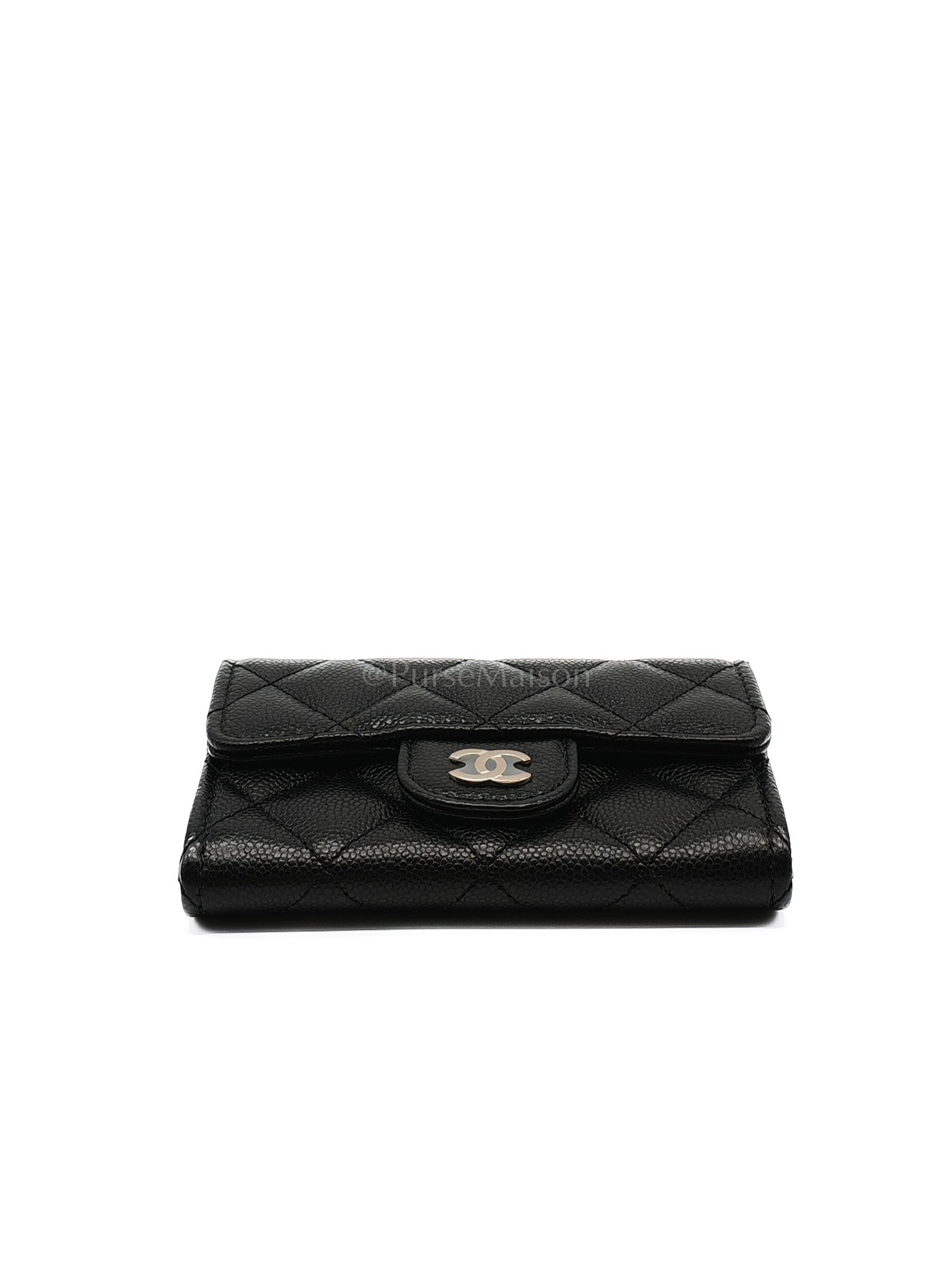 Flap Card Holder with Zipper in Black Quilted and Light Gold Hardware (Microchip) C9****6G | Purse Maison Luxury Bags Shop