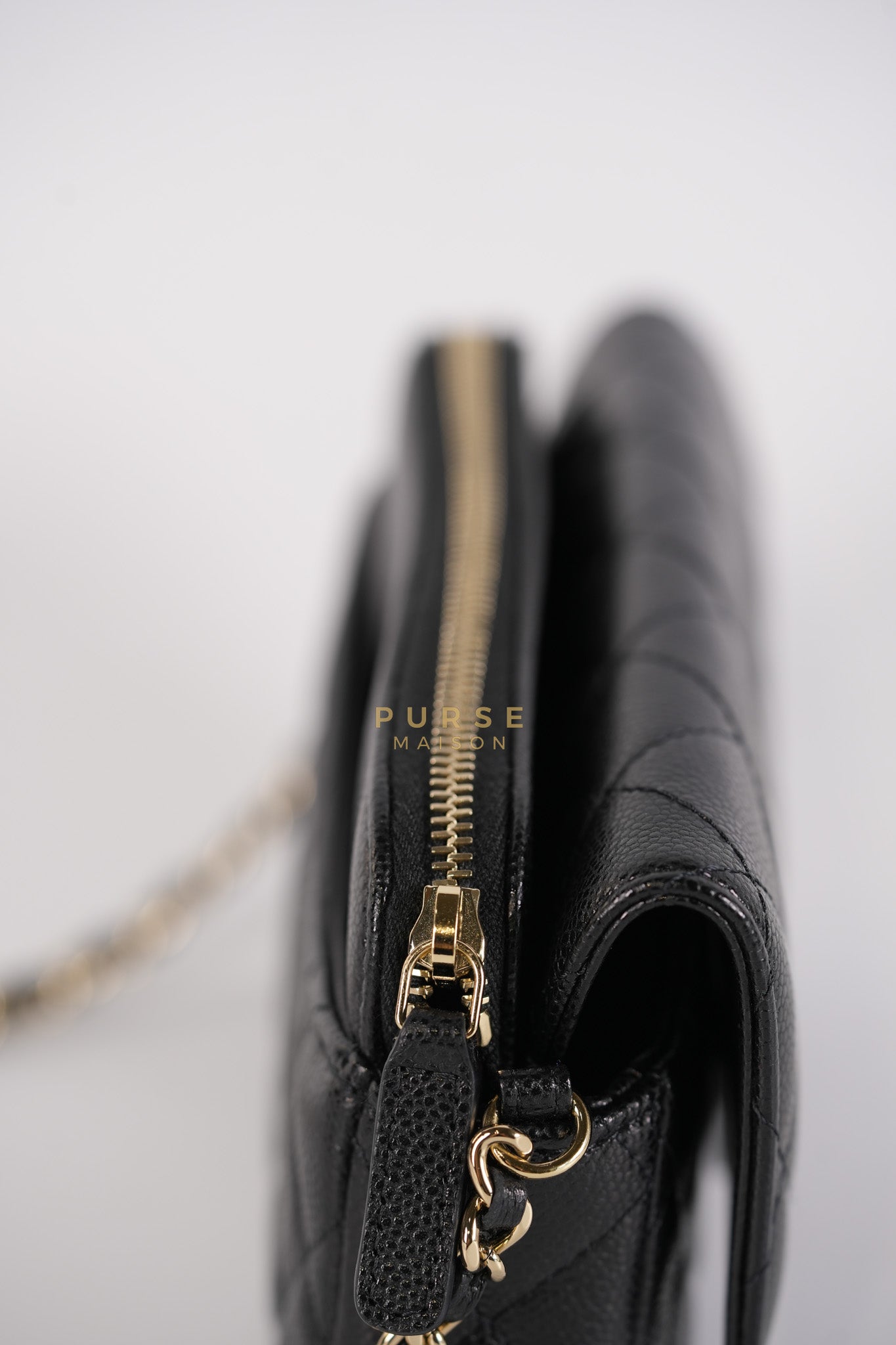 Flap Phone Holder in Black Caviar Leather Light Gold Hardware (Microchip) | Purse Maison Luxury Bags Shop