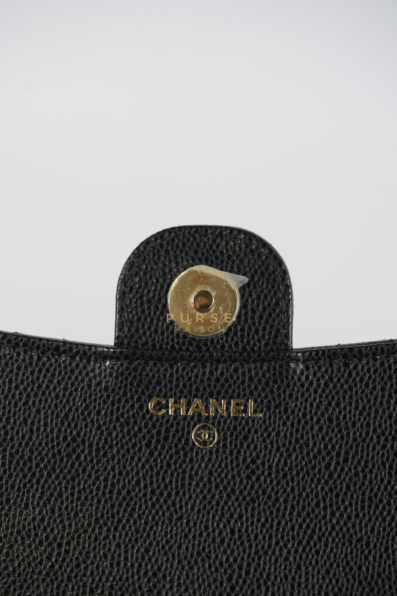 Flap Phone Holder in Black Caviar Leather Light Gold Hardware (Microchip) | Purse Maison Luxury Bags Shop