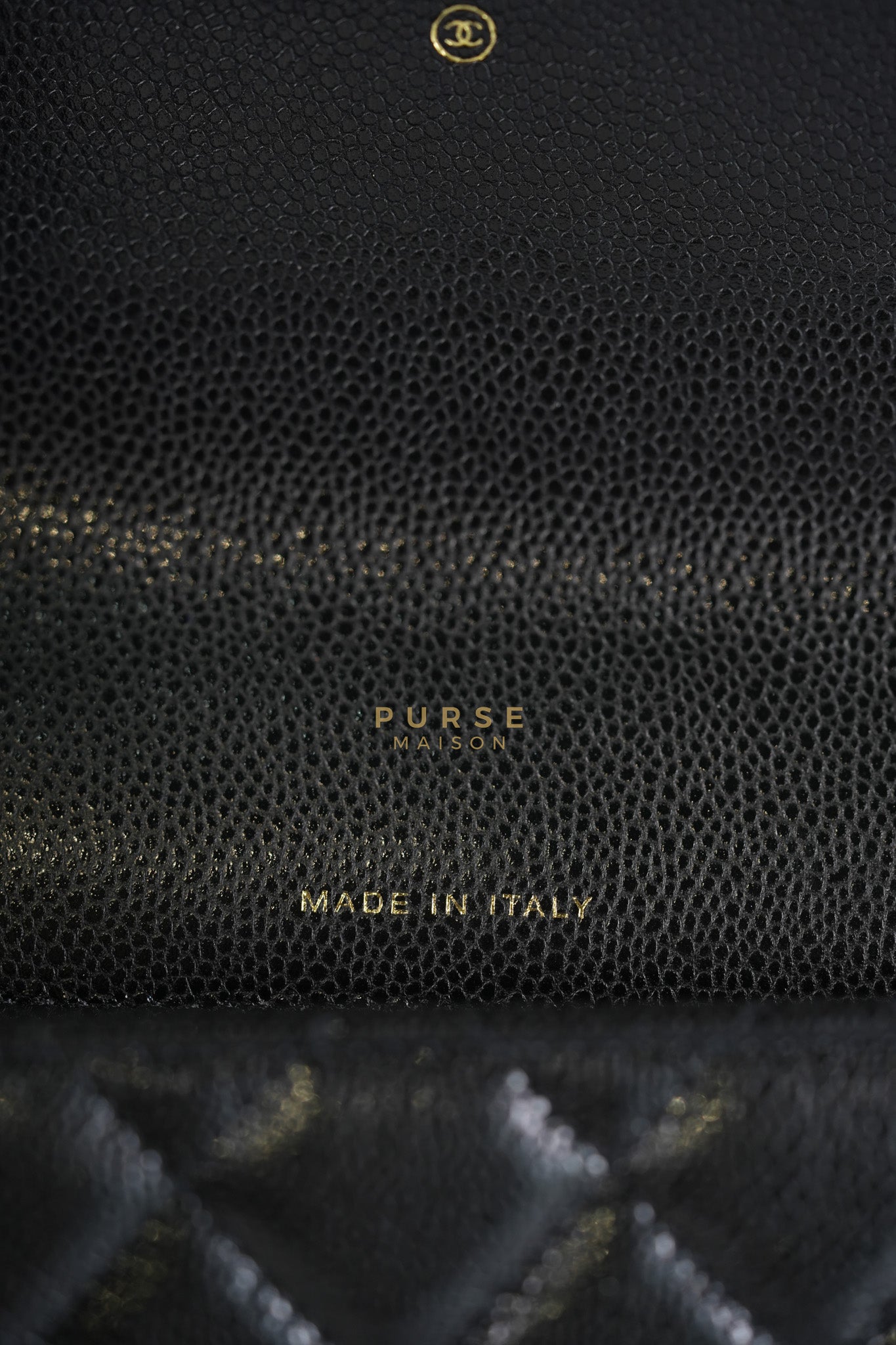 Flap Phone Holder in Black Caviar Leather Light Gold Hardware (Microchip) | Purse Maison Luxury Bags Shop