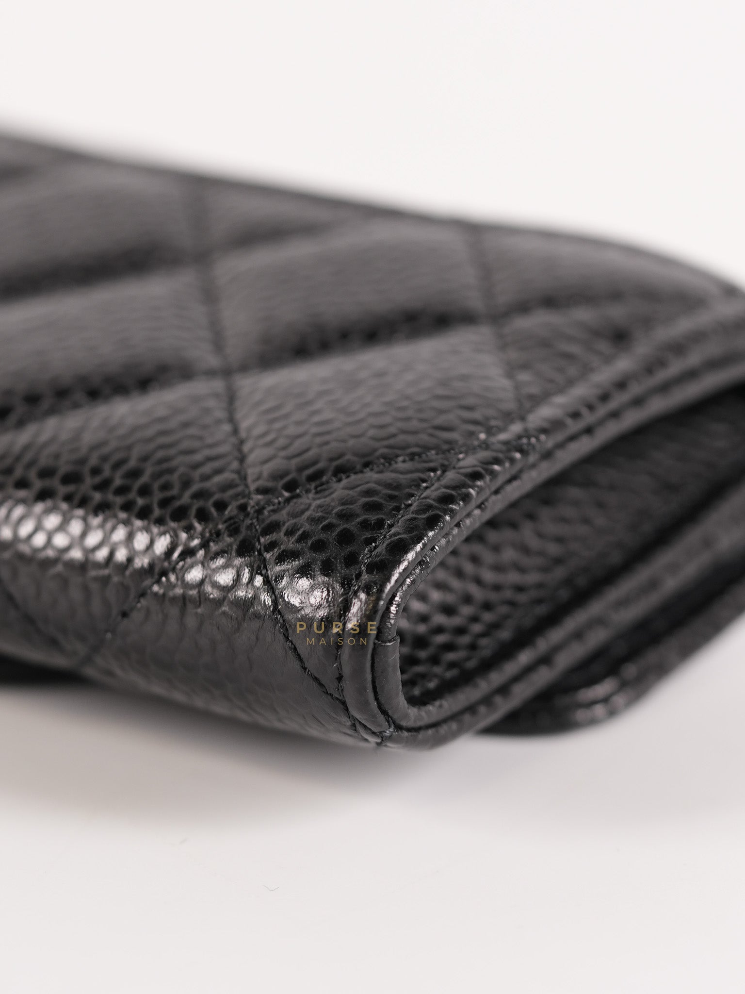 Bi-Fold Wallet In Black Quilted Caviar Leather Gold Hardware Series 30 | Purse Maison Luxury Bags Shop