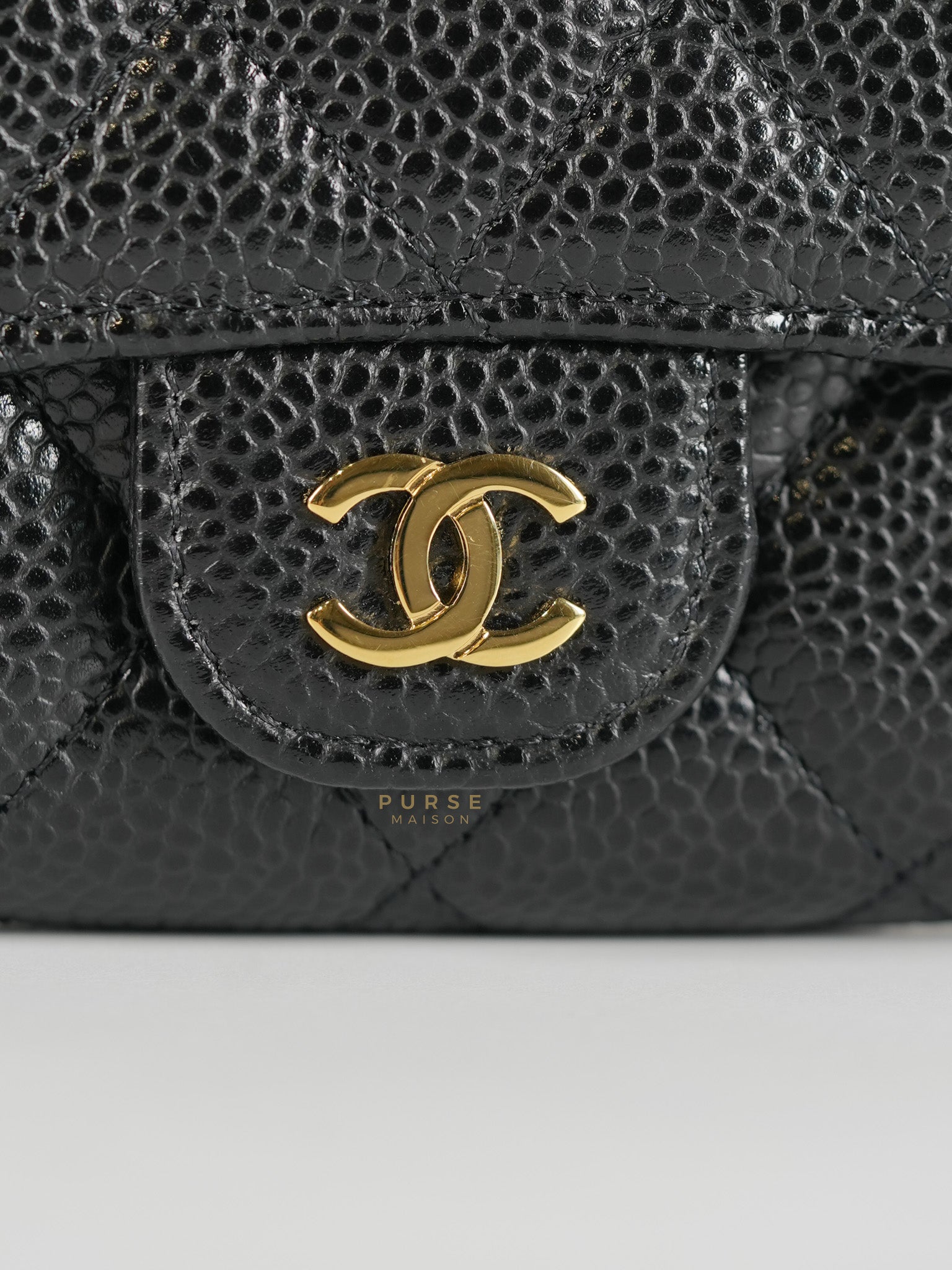 Bi-Fold Wallet In Black Quilted Caviar Leather Gold Hardware Series 30 | Purse Maison Luxury Bags Shop