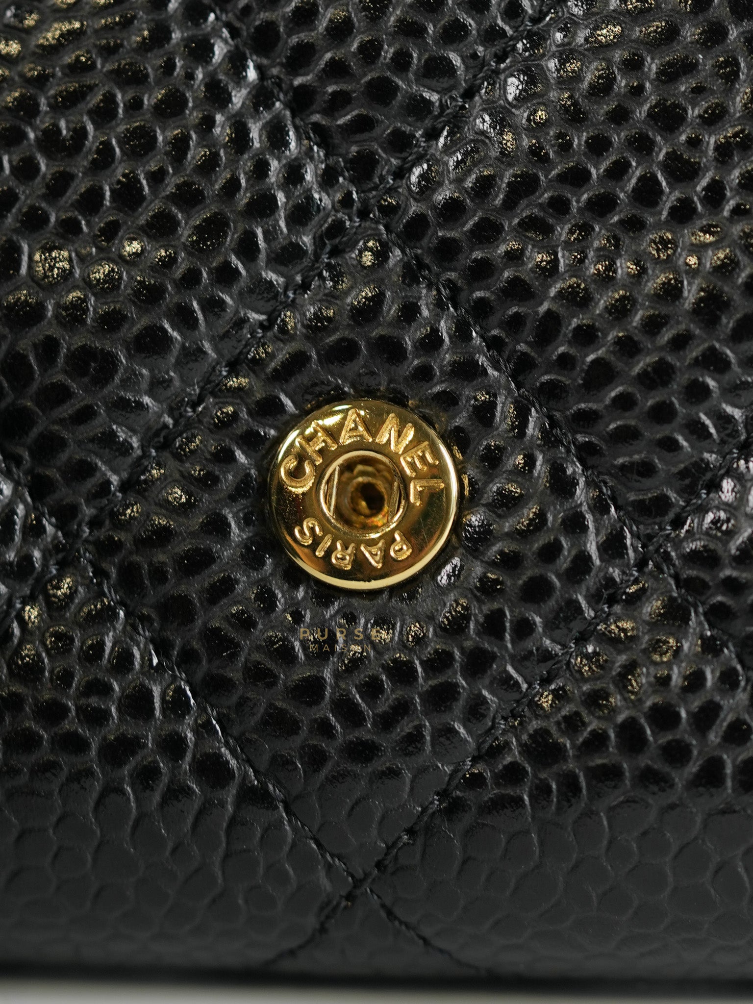 Bi-Fold Wallet In Black Quilted Caviar Leather Gold Hardware Series 30 | Purse Maison Luxury Bags Shop