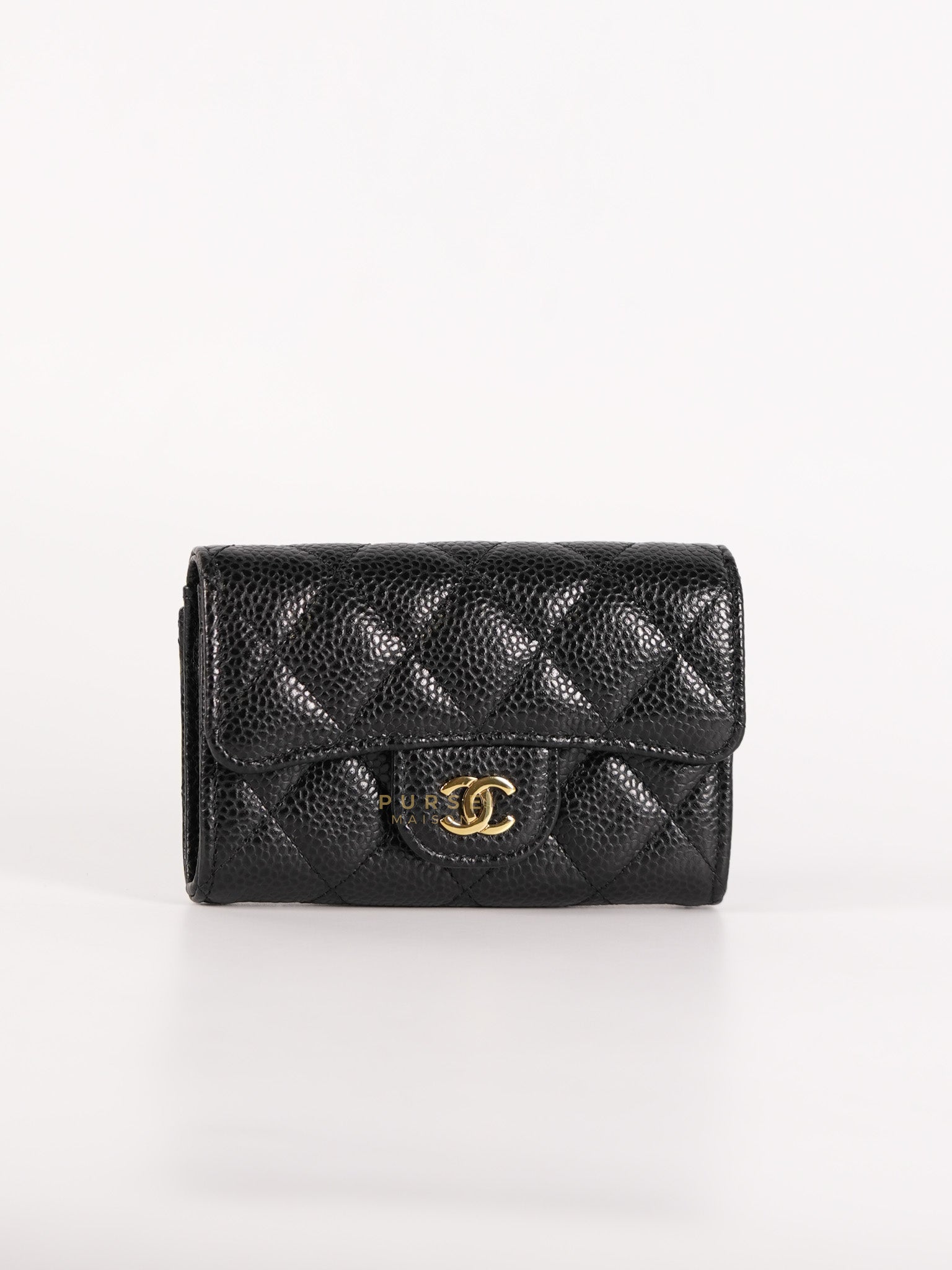 Bi-Fold Wallet In Black Quilted Caviar Leather Gold Hardware Series 30 | Purse Maison Luxury Bags Shop