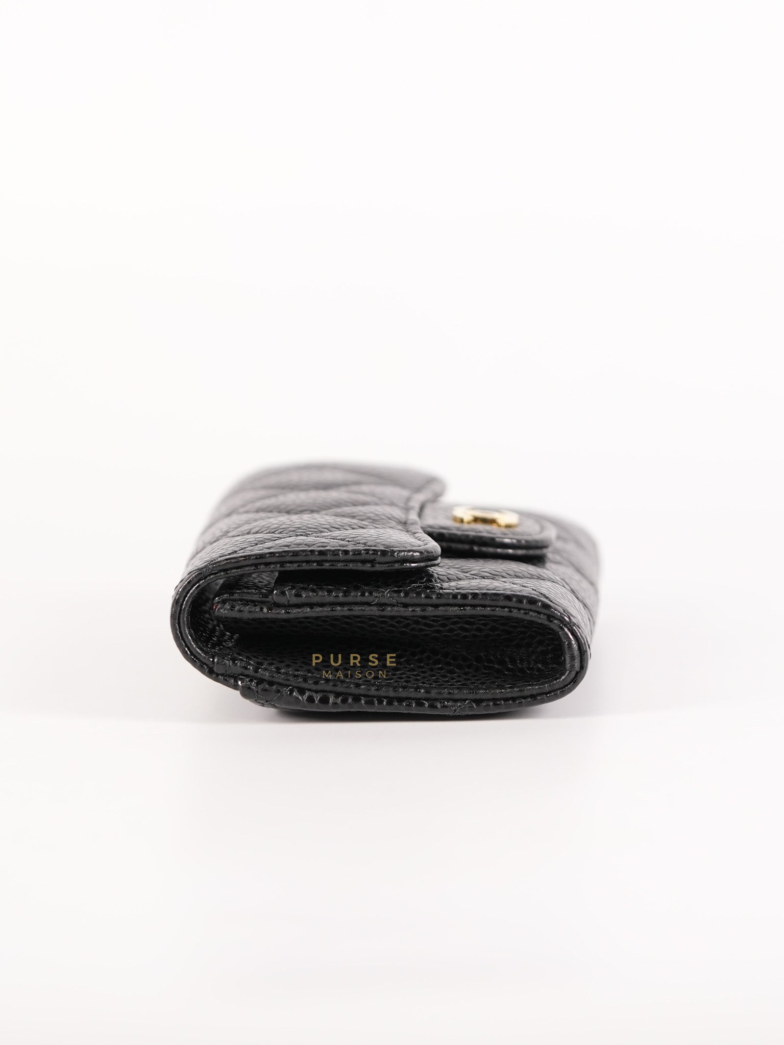 Bi-Fold Wallet In Black Quilted Caviar Leather Gold Hardware Series 30 | Purse Maison Luxury Bags Shop