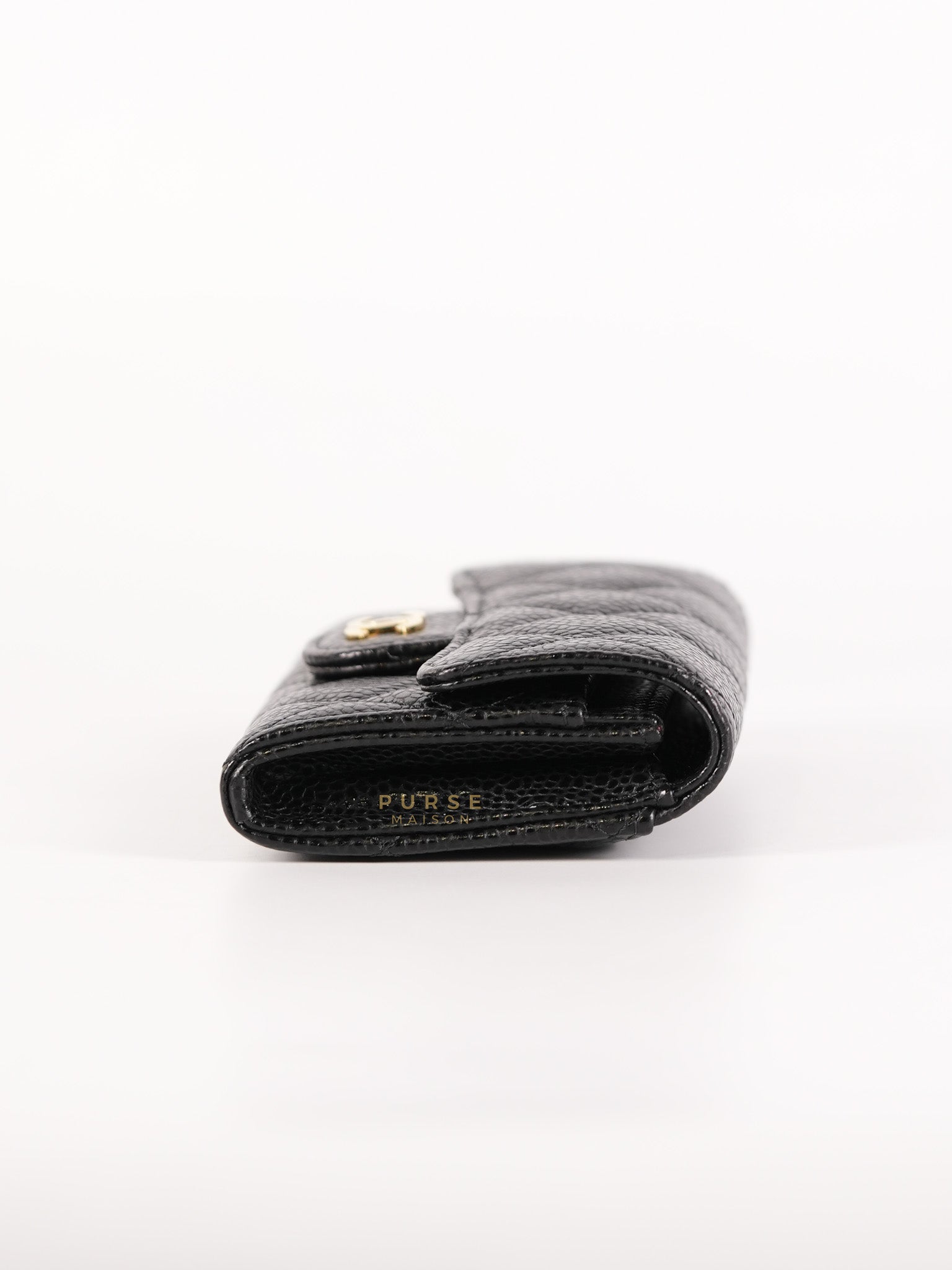 Bi-Fold Wallet In Black Quilted Caviar Leather Gold Hardware Series 30 | Purse Maison Luxury Bags Shop