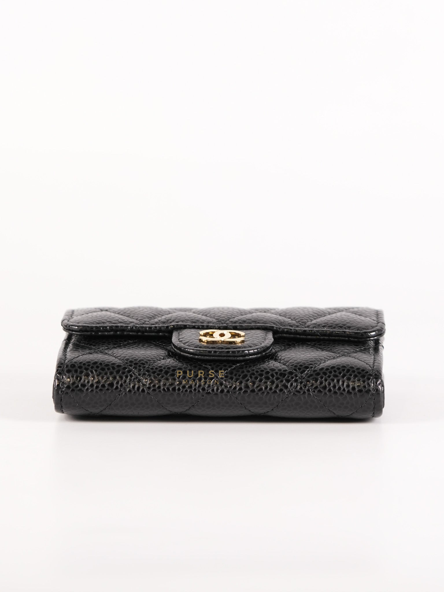 Bi-Fold Wallet In Black Quilted Caviar Leather Gold Hardware Series 30 | Purse Maison Luxury Bags Shop