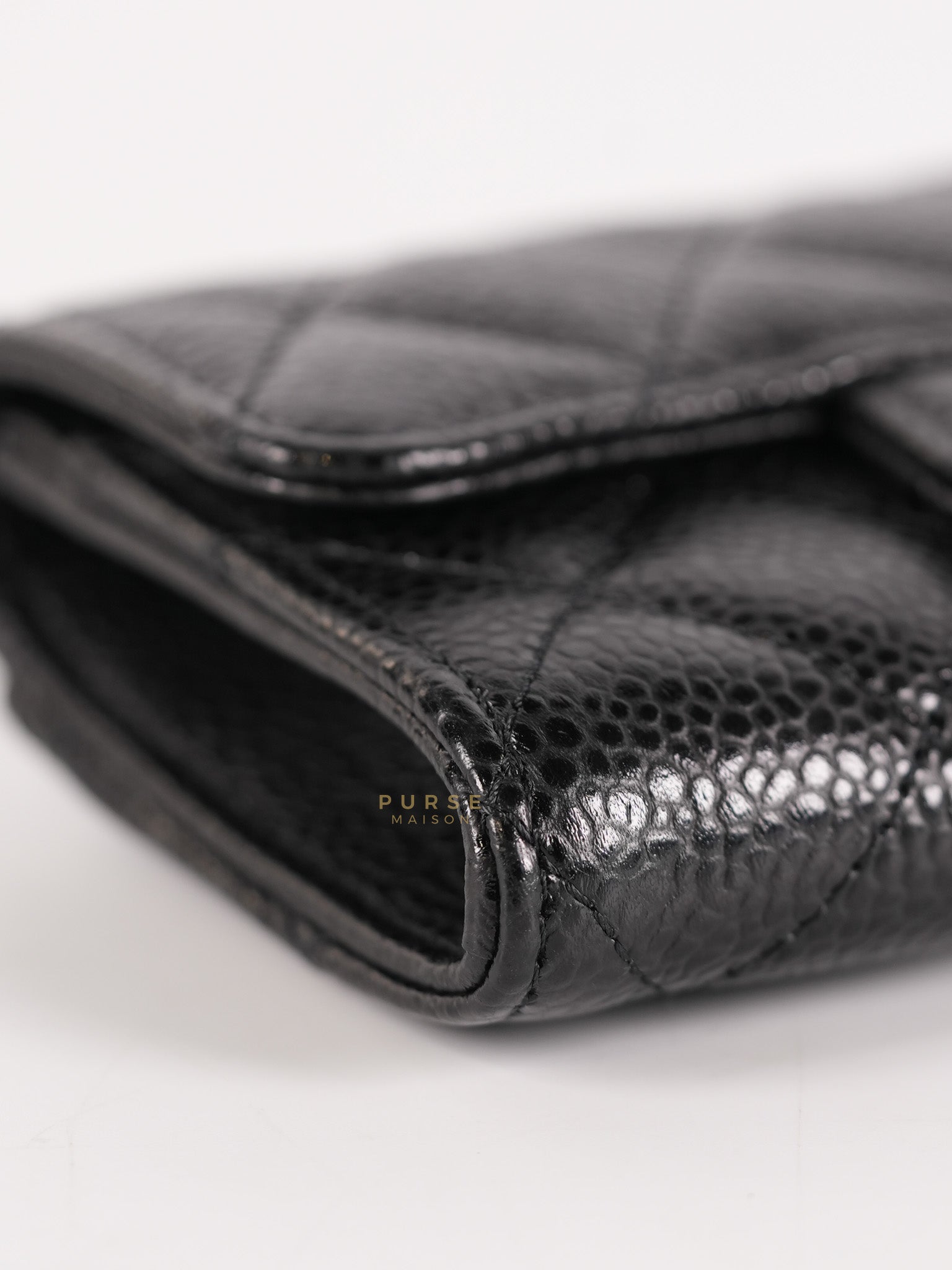 Bi-Fold Wallet In Black Quilted Caviar Leather Gold Hardware Series 30 | Purse Maison Luxury Bags Shop