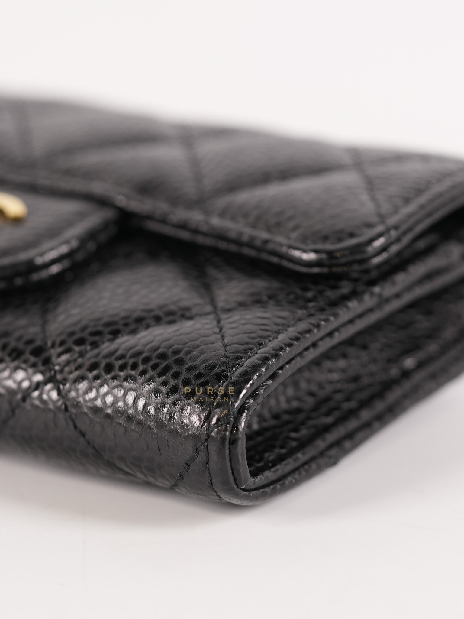 Bi-Fold Wallet In Black Quilted Caviar Leather Gold Hardware Series 30 | Purse Maison Luxury Bags Shop