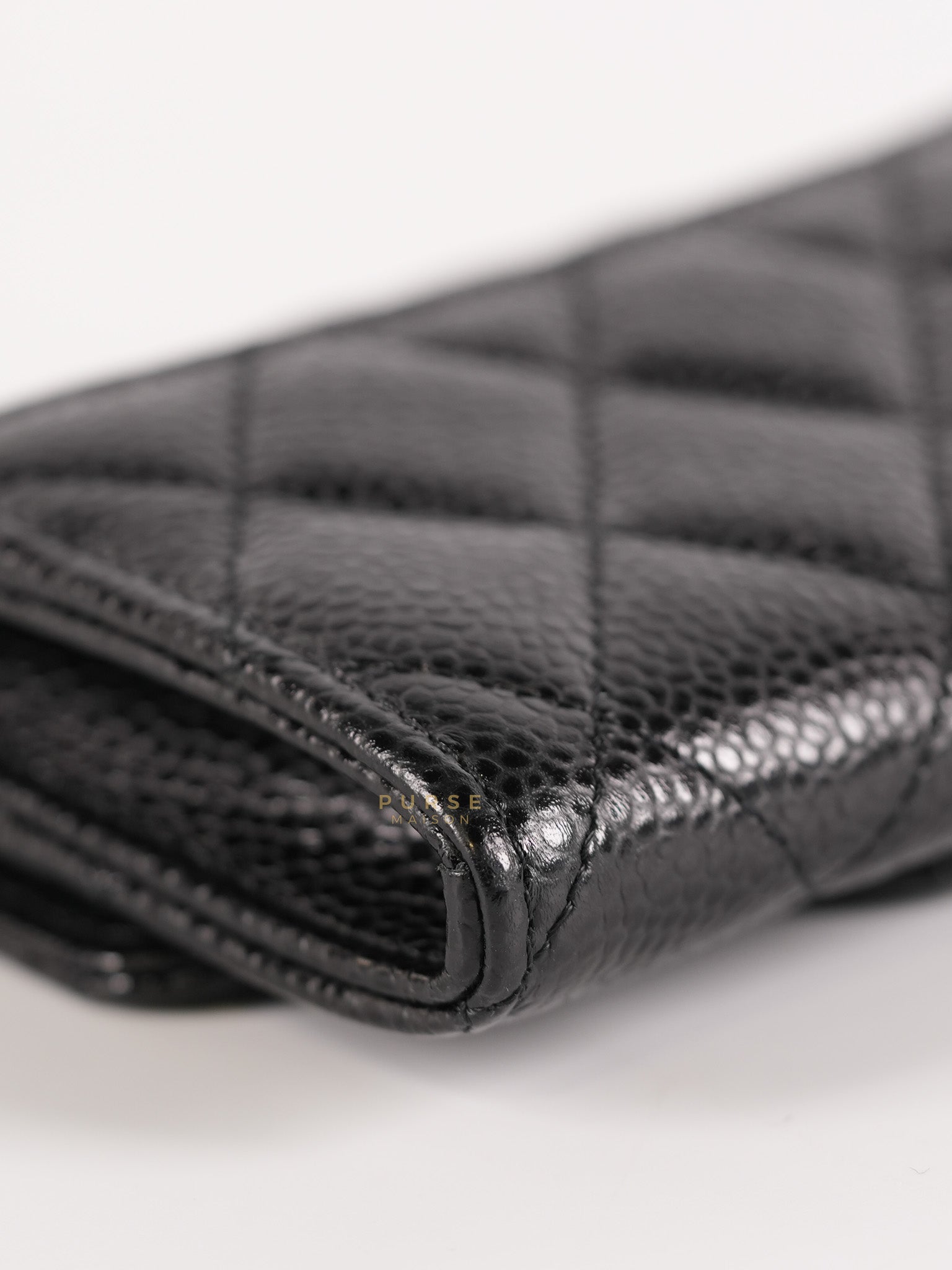 Bi-Fold Wallet In Black Quilted Caviar Leather Gold Hardware Series 30 | Purse Maison Luxury Bags Shop