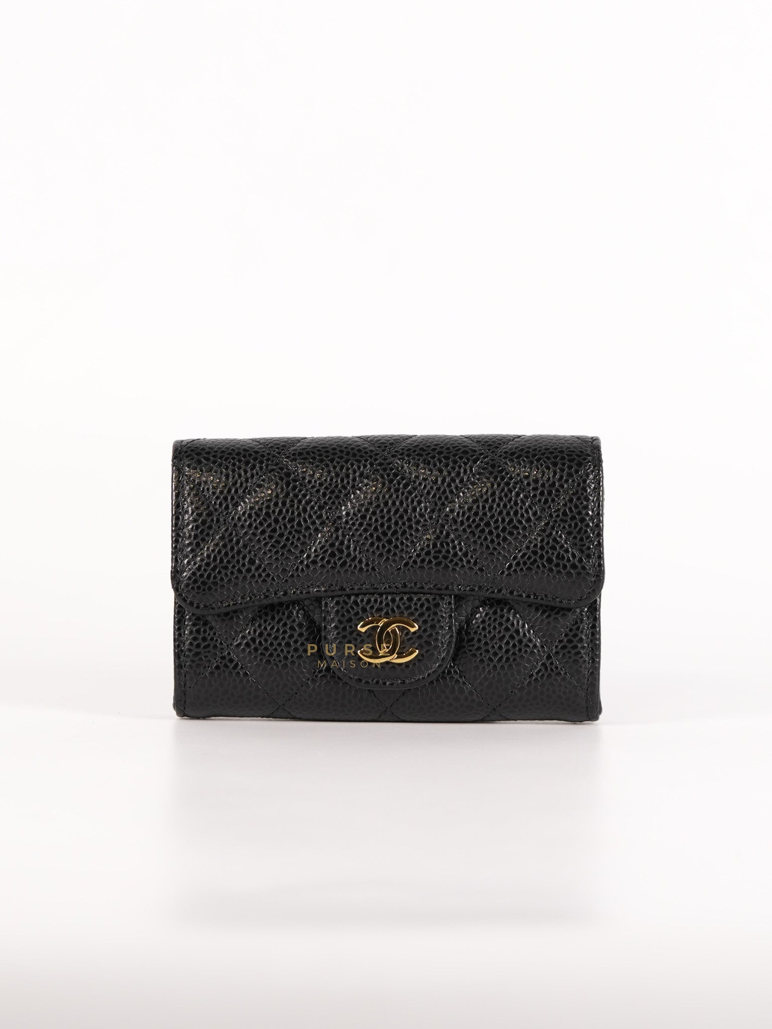 Bi-Fold Wallet In Black Quilted Caviar Leather Gold Hardware Series 30 | Purse Maison Luxury Bags Shop