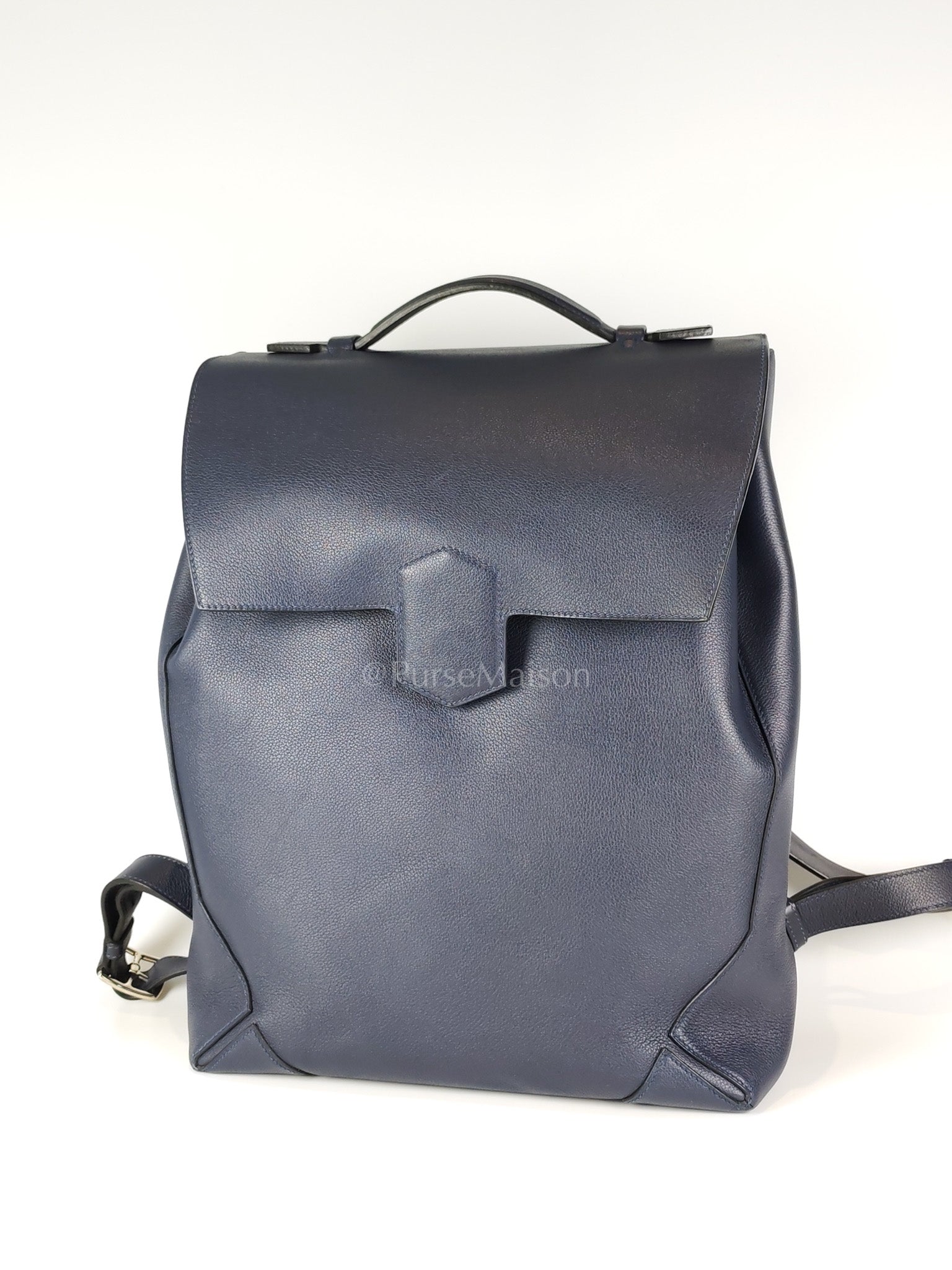 Flash Backpack Blue Nuit in Evercolor Leather and Palladium Hardware Stamp D (2019) | Purse Maison Luxury Bags Shop