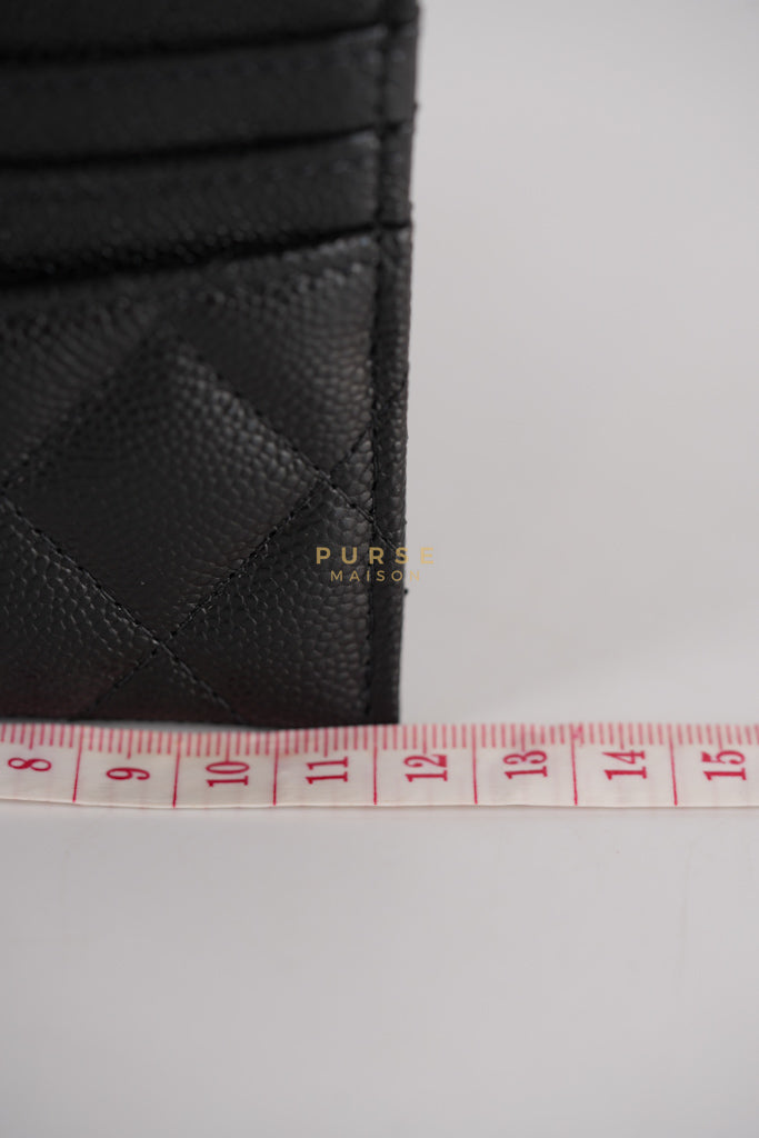 Flat Card Holder Black Caviar Leather in Light Gold Hardware (Microchip) | Purse Maison Luxury Bags Shop