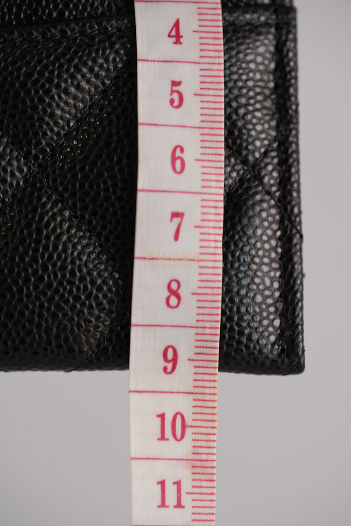 Flat Card Holder Black Caviar Leather in Light Gold Hardware (Microchip) | Purse Maison Luxury Bags Shop