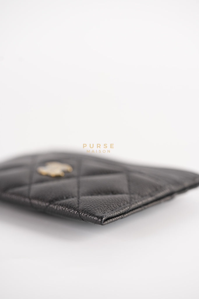 Flat Card Holder Black Caviar Leather in Light Gold Hardware (Microchip) | Purse Maison Luxury Bags Shop