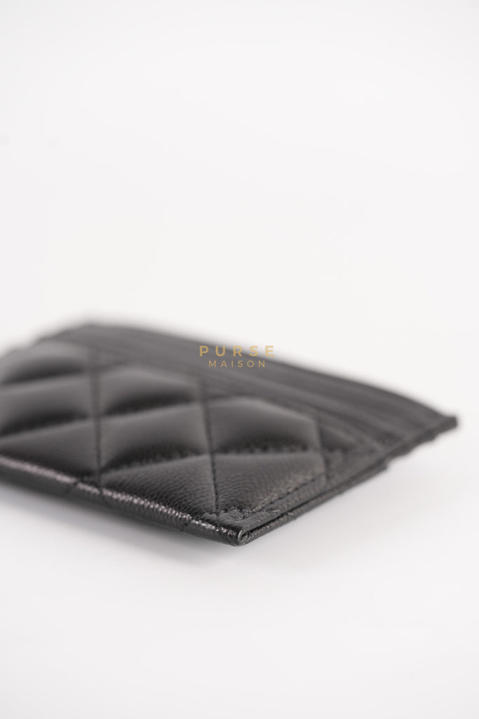 Flat Card Holder Black Caviar Leather in Light Gold Hardware (Microchip) | Purse Maison Luxury Bags Shop