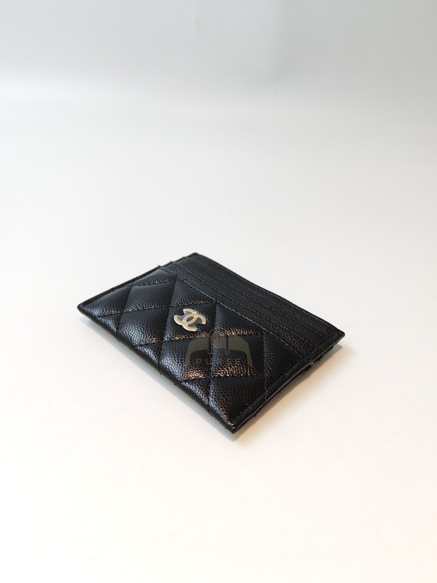 Flat Card Holder(Medium 7 Slots) in Black Caviar Leather & Gold Hardware (Microchip) | Purse Maison Luxury Bags Shop