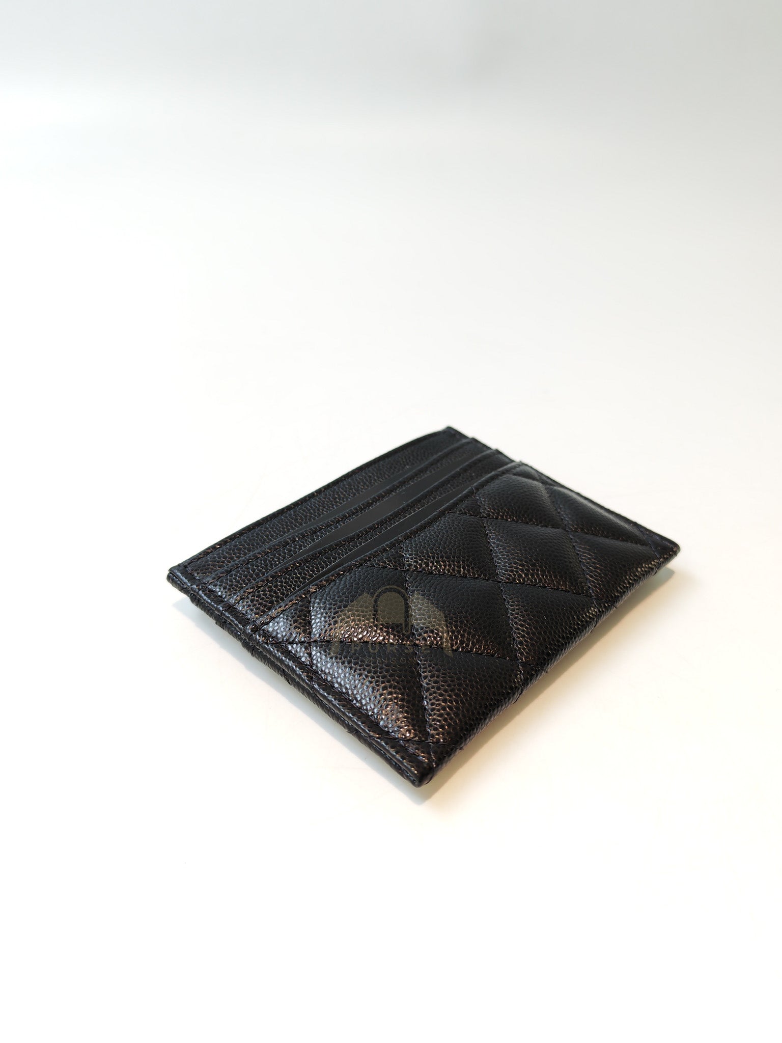 Flat Card Holder(Medium 7 Slots) in Black Caviar Leather & Gold Hardware (Microchip) | Purse Maison Luxury Bags Shop