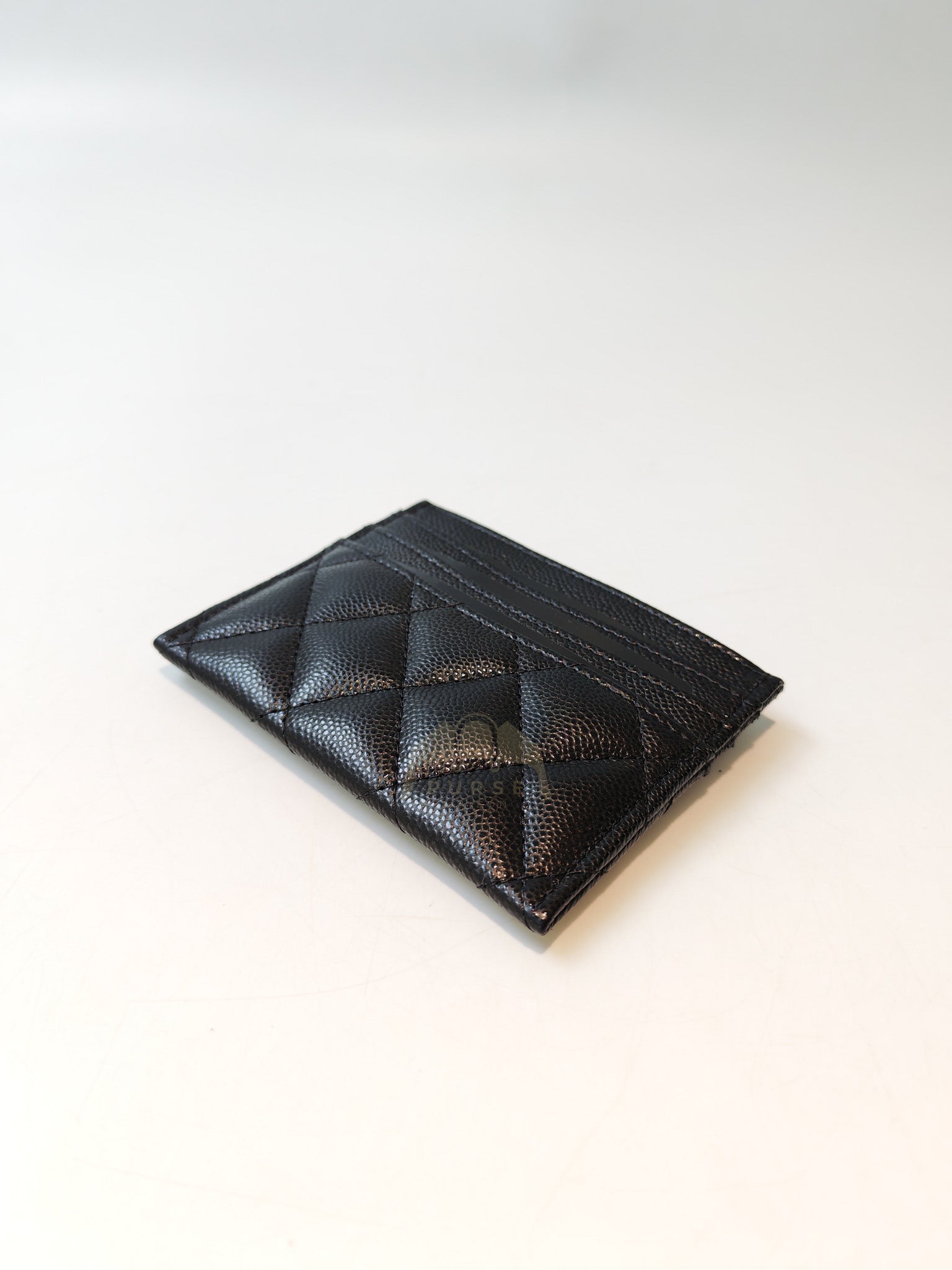 Flat Card Holder(Medium 7 Slots) in Black Caviar Leather & Gold Hardware (Microchip) | Purse Maison Luxury Bags Shop