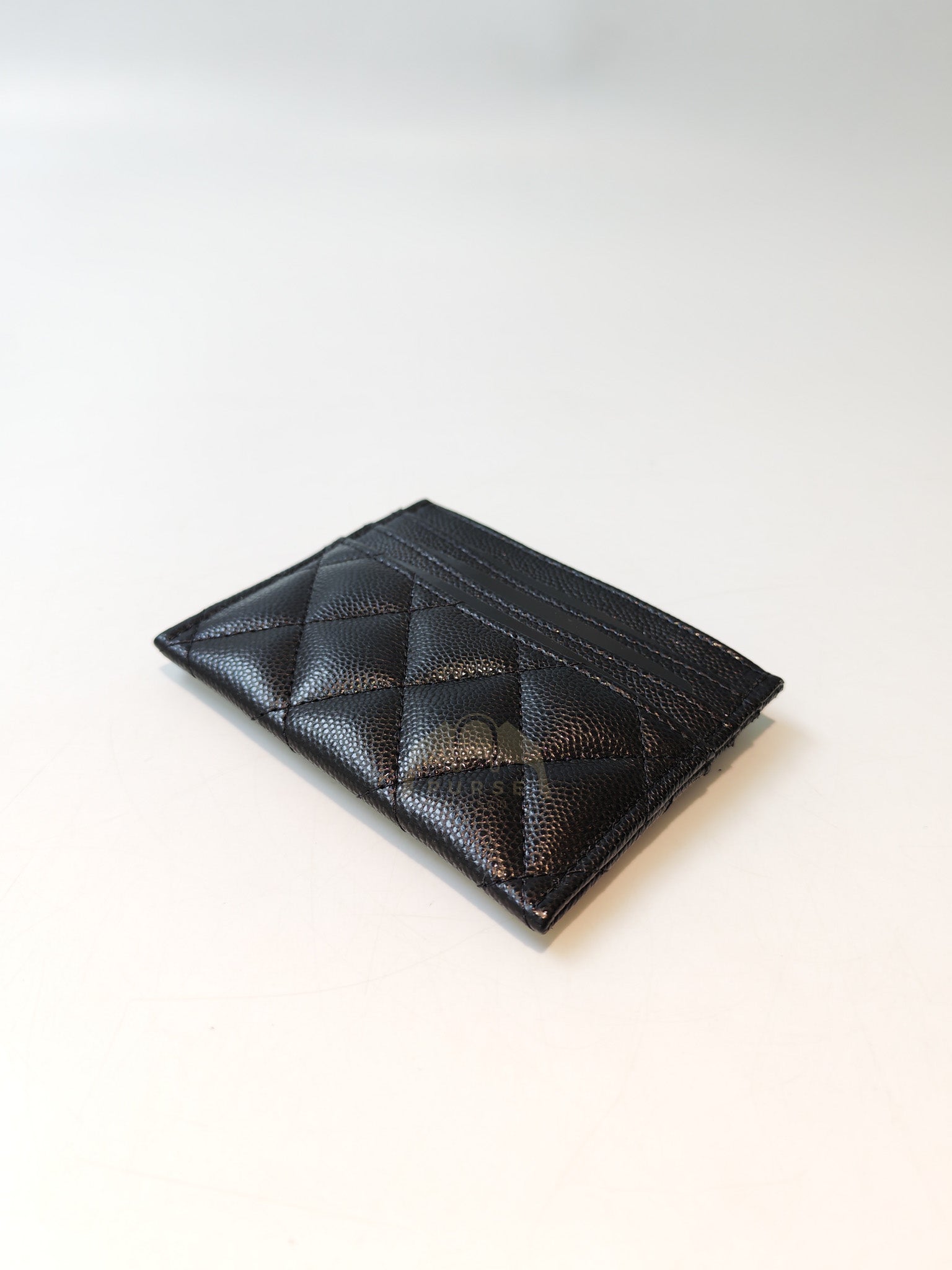 Flat Card Holder(Medium 7 Slots) in Black Caviar Leather & Gold Hardware (Microchip) | Purse Maison Luxury Bags Shop