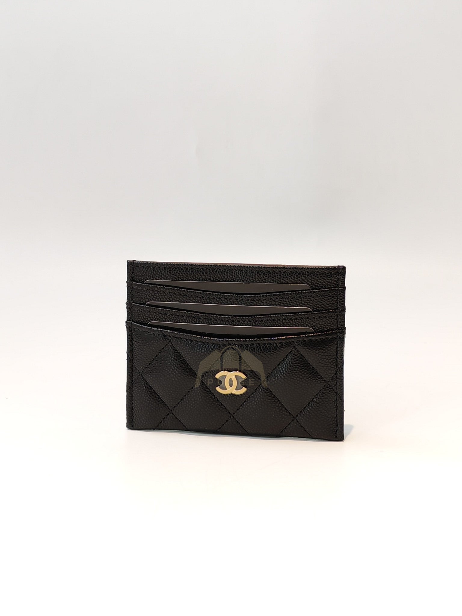 Flat Card Holder(Medium 7 Slots) in Black Caviar Leather & Gold Hardware (Microchip) | Purse Maison Luxury Bags Shop
