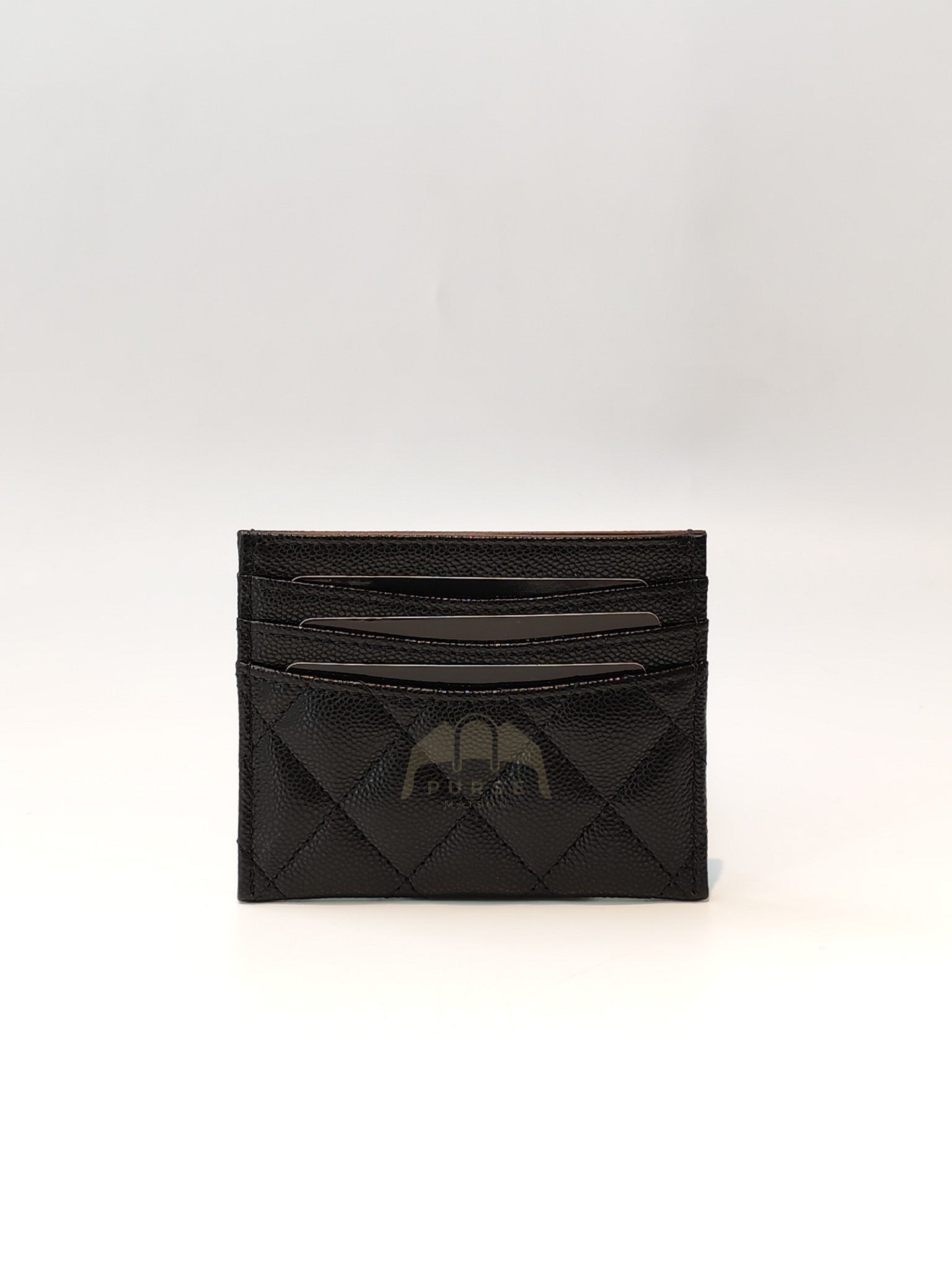 Flat Card Holder(Medium 7 Slots) in Black Caviar Leather & Gold Hardware (Microchip) | Purse Maison Luxury Bags Shop