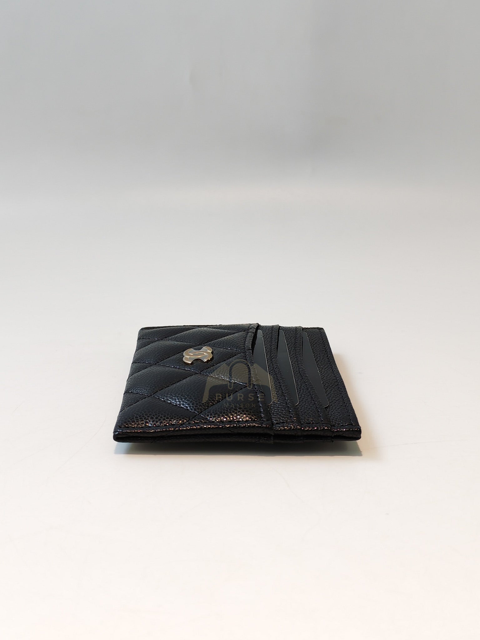 Flat Card Holder(Medium 7 Slots) in Black Caviar Leather & Gold Hardware (Microchip) | Purse Maison Luxury Bags Shop