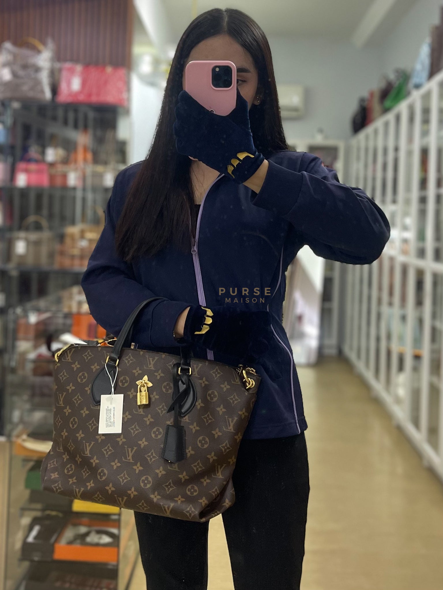 Flower Zip Tote MM Monogram Canvas and Black Leather Trim (Date Code: MI2119) | Purse Maison Luxury Bags Shop