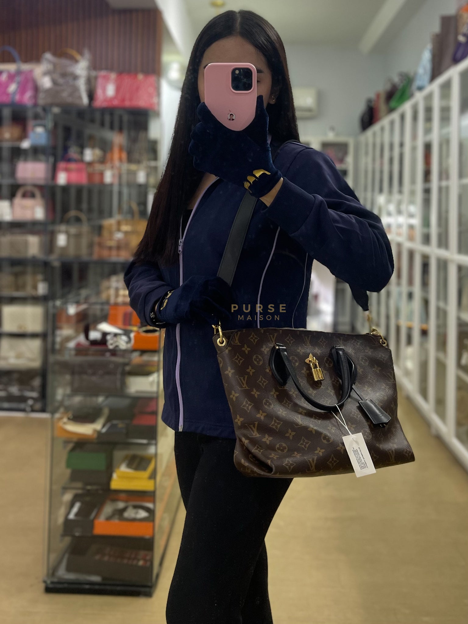 Flower Zip Tote MM Monogram Canvas and Black Leather Trim (Date Code: MI2119) | Purse Maison Luxury Bags Shop