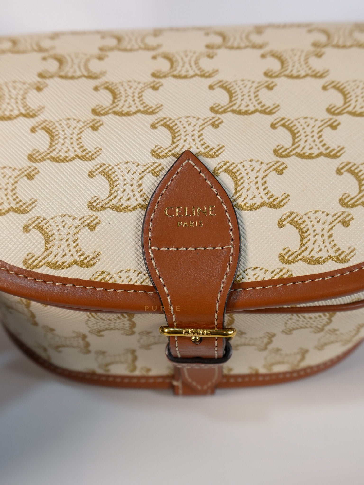 Folco Medium in Triomphe Canvas White Calfskin Leather | Purse Maison Luxury Bags Shop