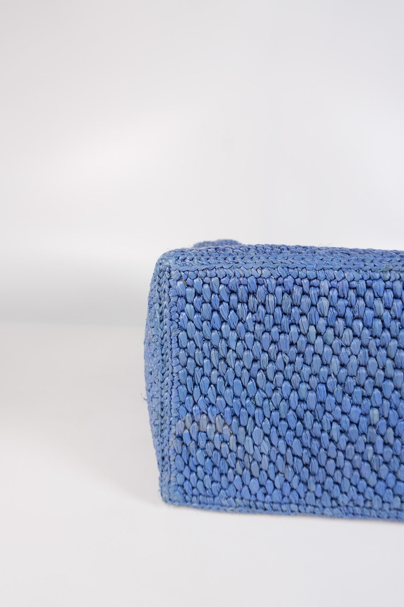 Font Medium Tote Bag in Light Blue Raffia Canvas & Silver Hardware | Purse Maison Luxury Bags Shop