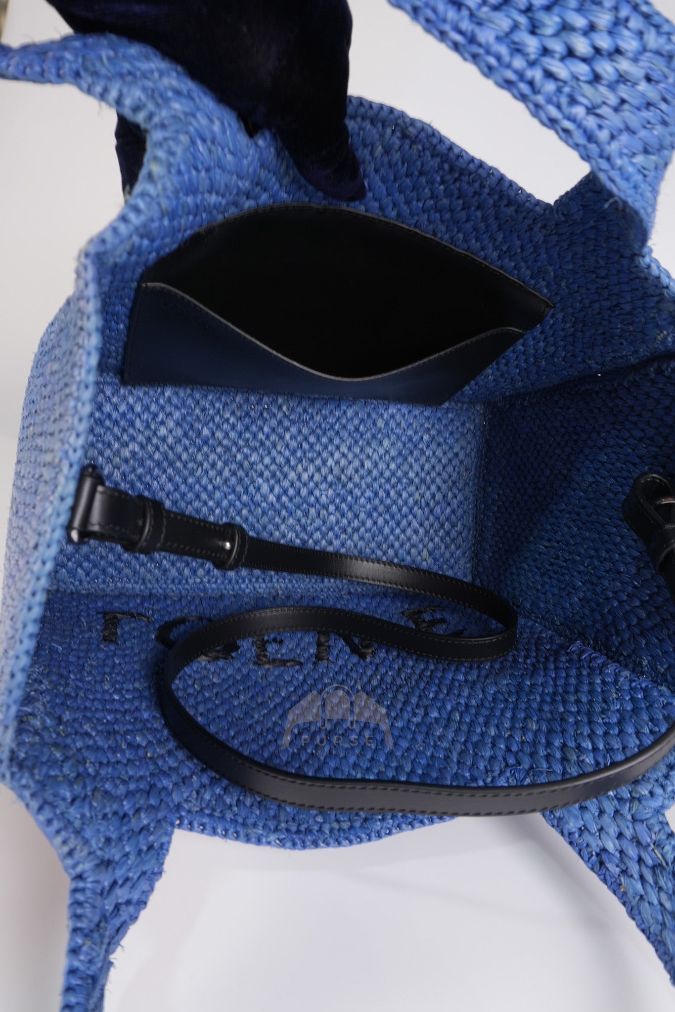 Font Medium Tote Bag in Light Blue Raffia Canvas & Silver Hardware | Purse Maison Luxury Bags Shop