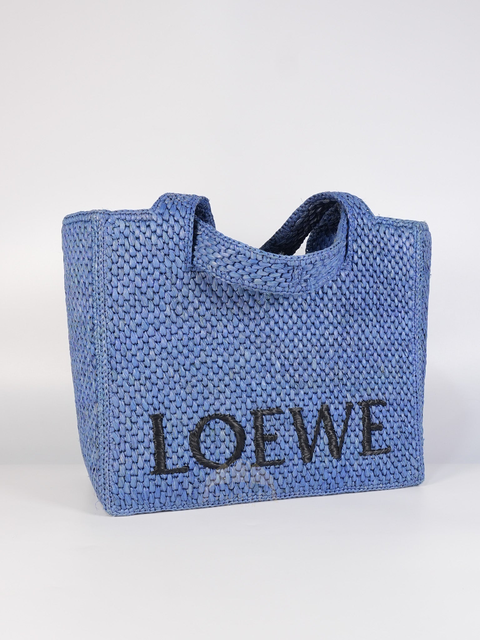 Font Medium Tote Bag in Light Blue Raffia Canvas & Silver Hardware | Purse Maison Luxury Bags Shop