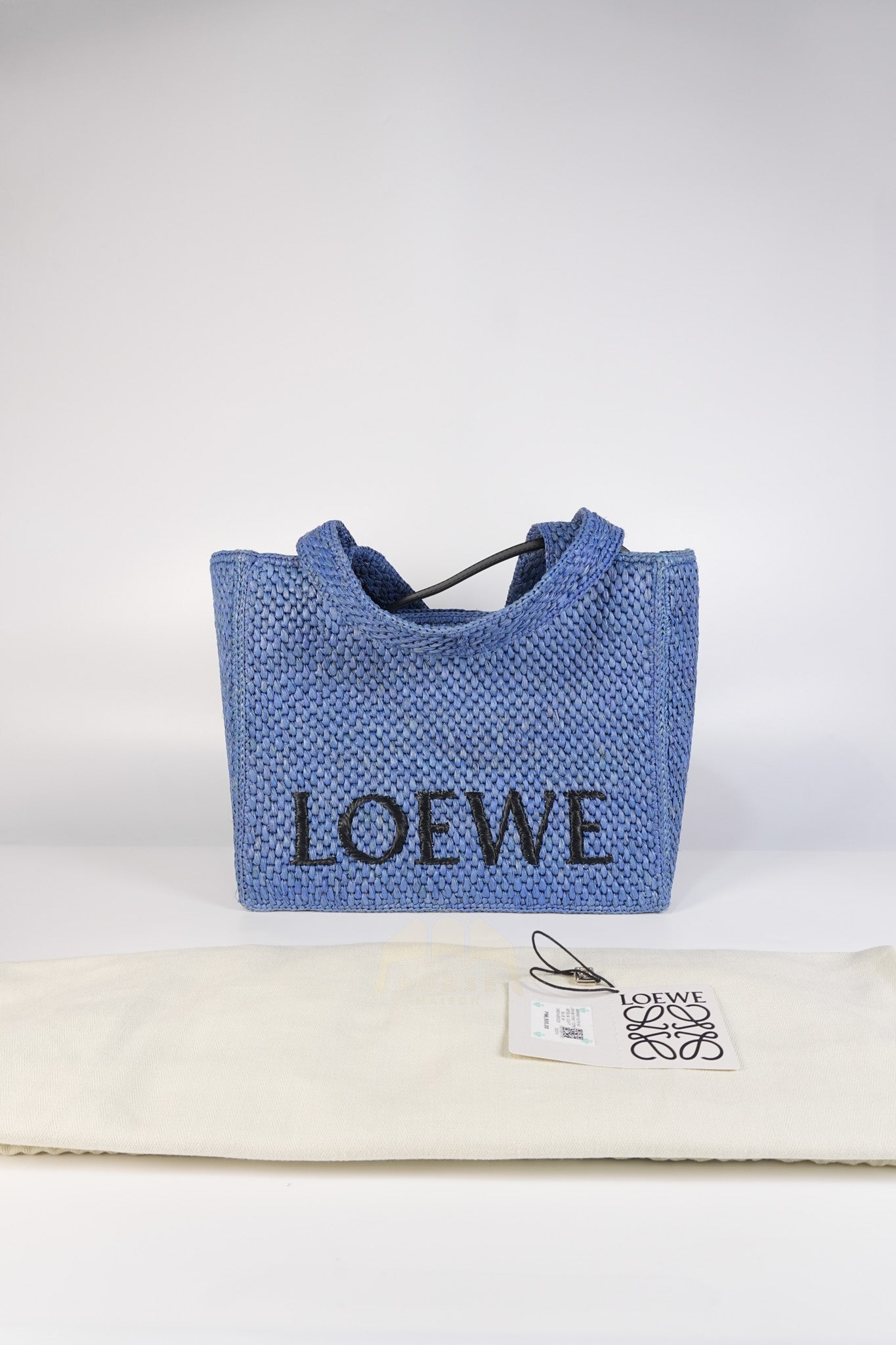 Font Medium Tote Bag in Light Blue Raffia Canvas & Silver Hardware | Purse Maison Luxury Bags Shop