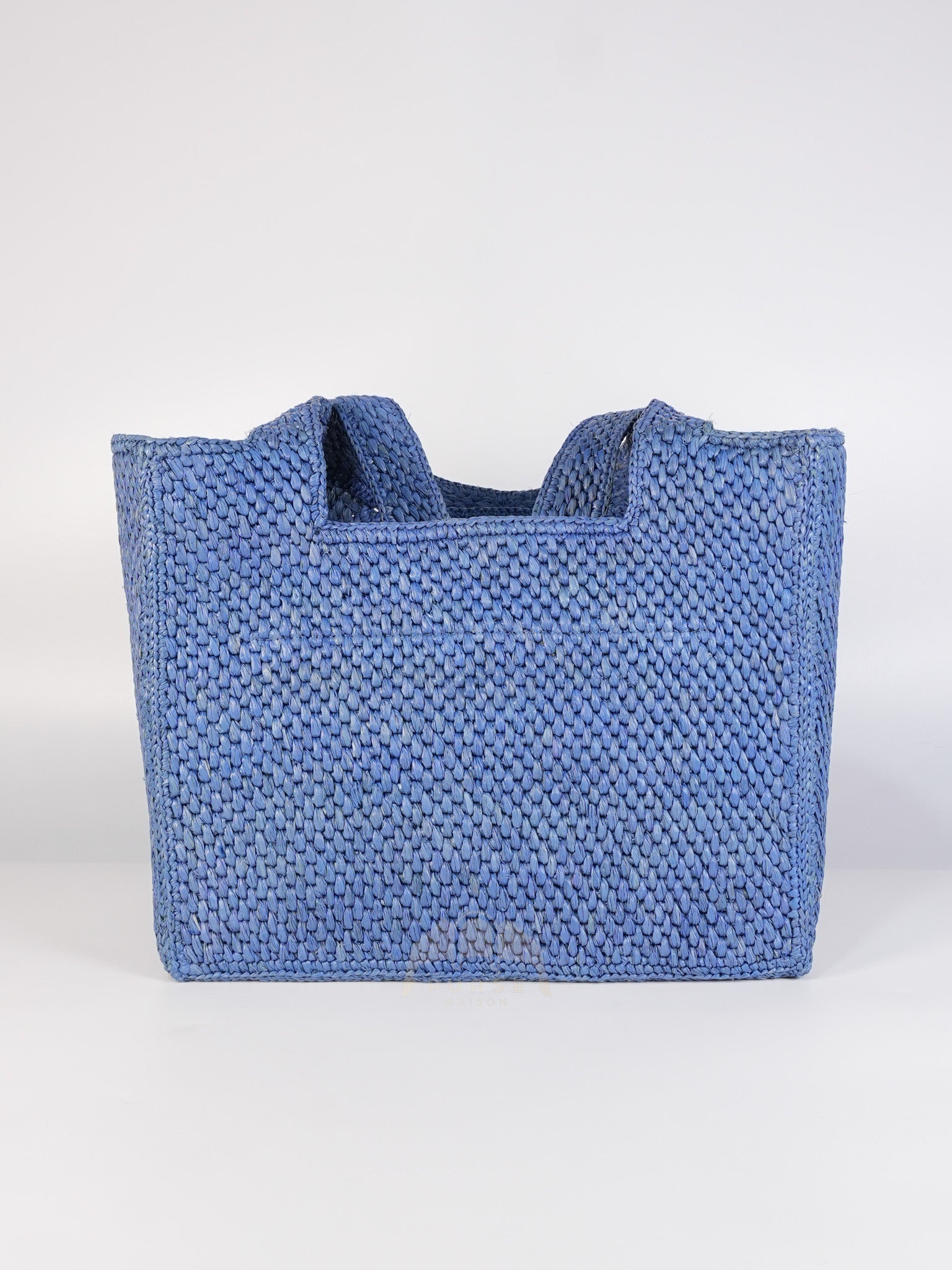 Font Medium Tote Bag in Light Blue Raffia Canvas & Silver Hardware | Purse Maison Luxury Bags Shop