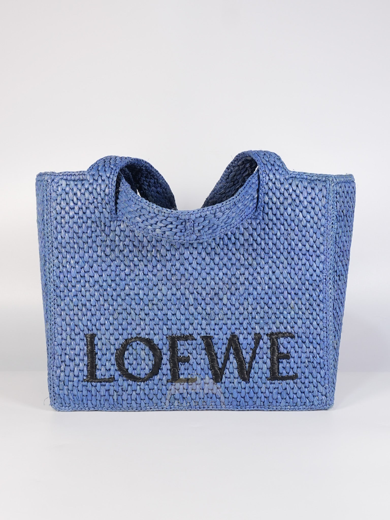 Font Medium Tote Bag in Light Blue Raffia Canvas & Silver Hardware | Purse Maison Luxury Bags Shop